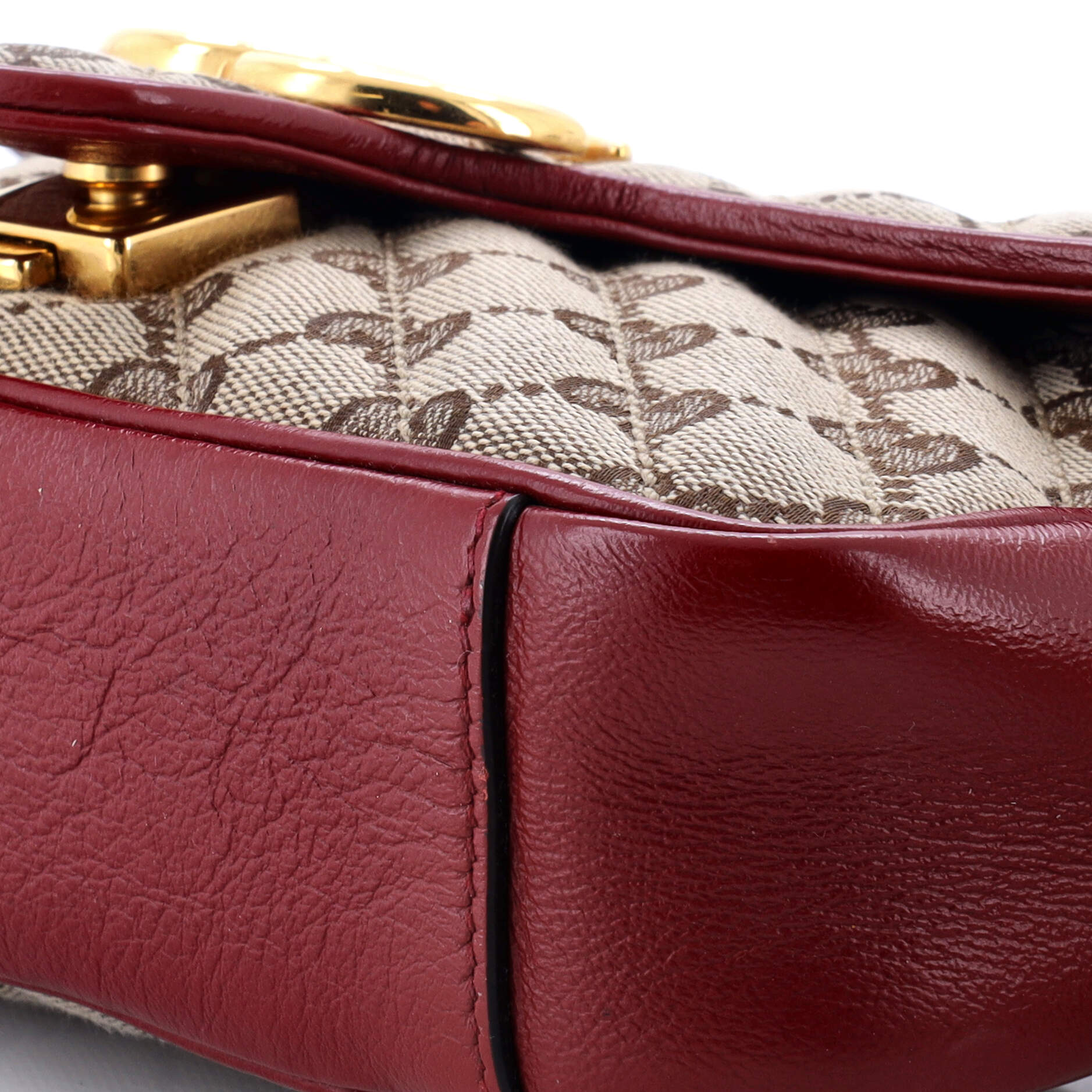 Pre-Loved Gucci GG Marmont Flap Bag Diagonal Quilted GG Canvas with Leather Mini - Image 11