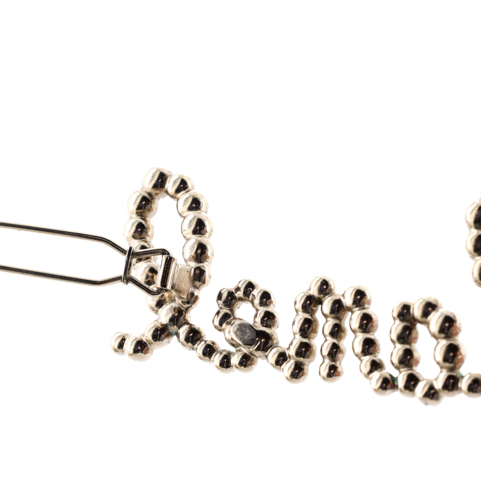 Pre-Loved Chanel Swirling Logo Hair Clip Metal with Crystals and Faux Pearls - Image 5