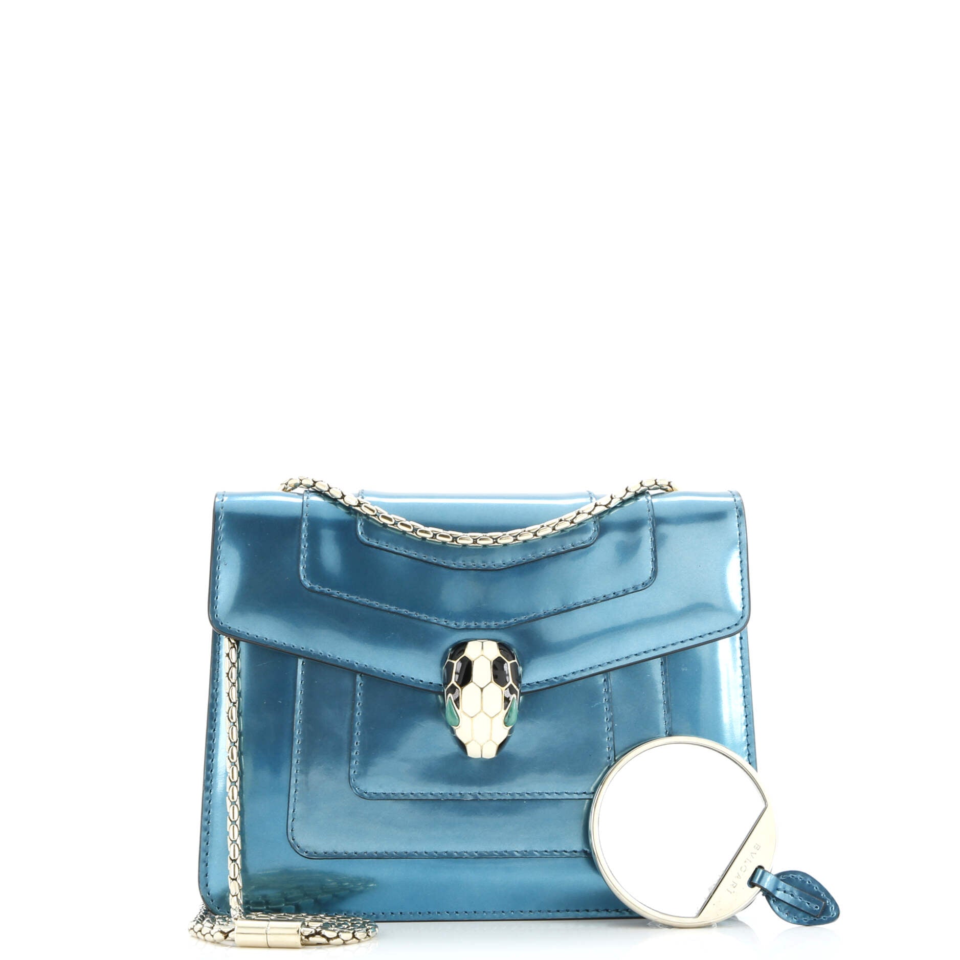 Pre-Loved Bvlgari Serpenti Forever Square Shoulder Bag Metallic Leather Small - Image 2