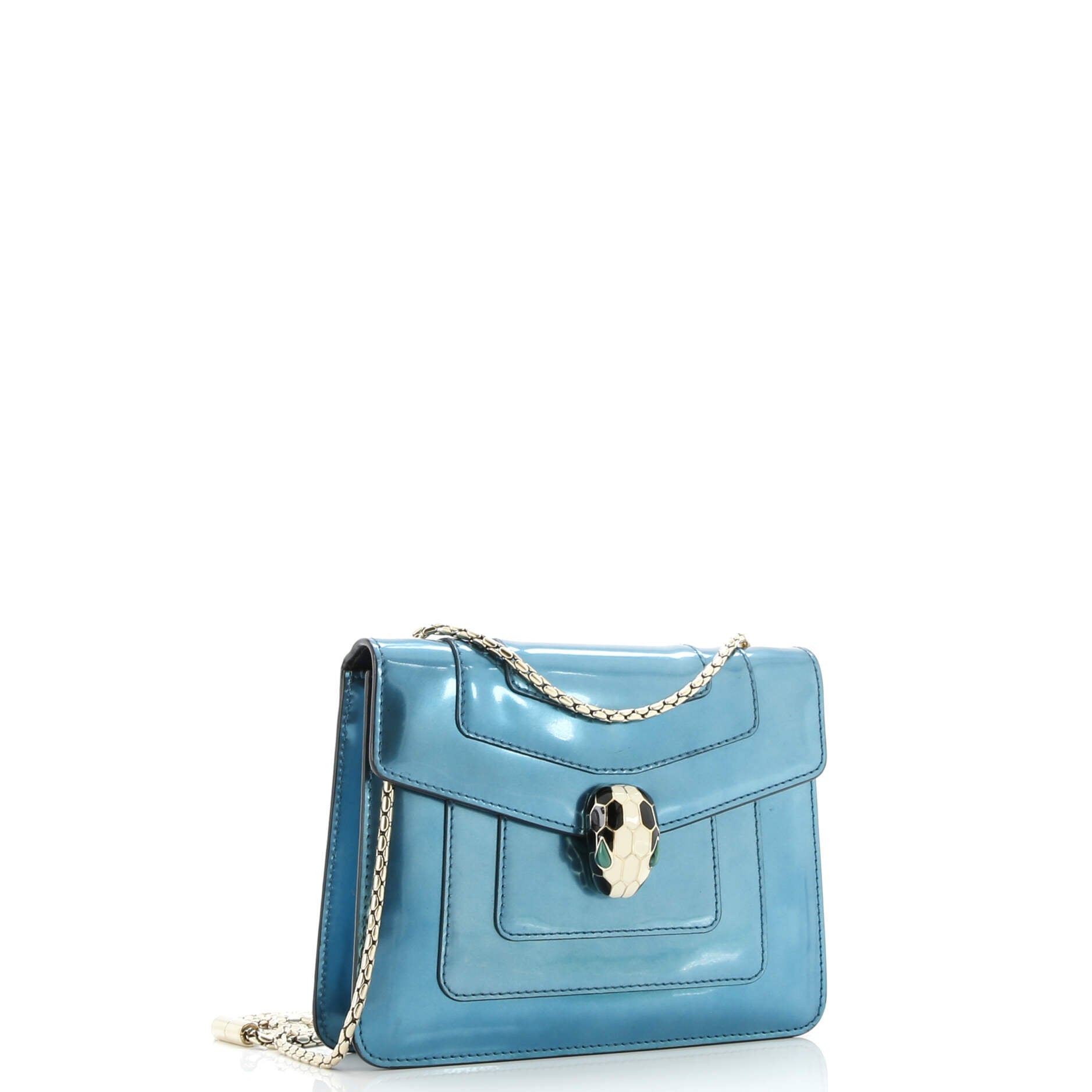 Pre-Loved Bvlgari Serpenti Forever Square Shoulder Bag Metallic Leather Small - Image 3