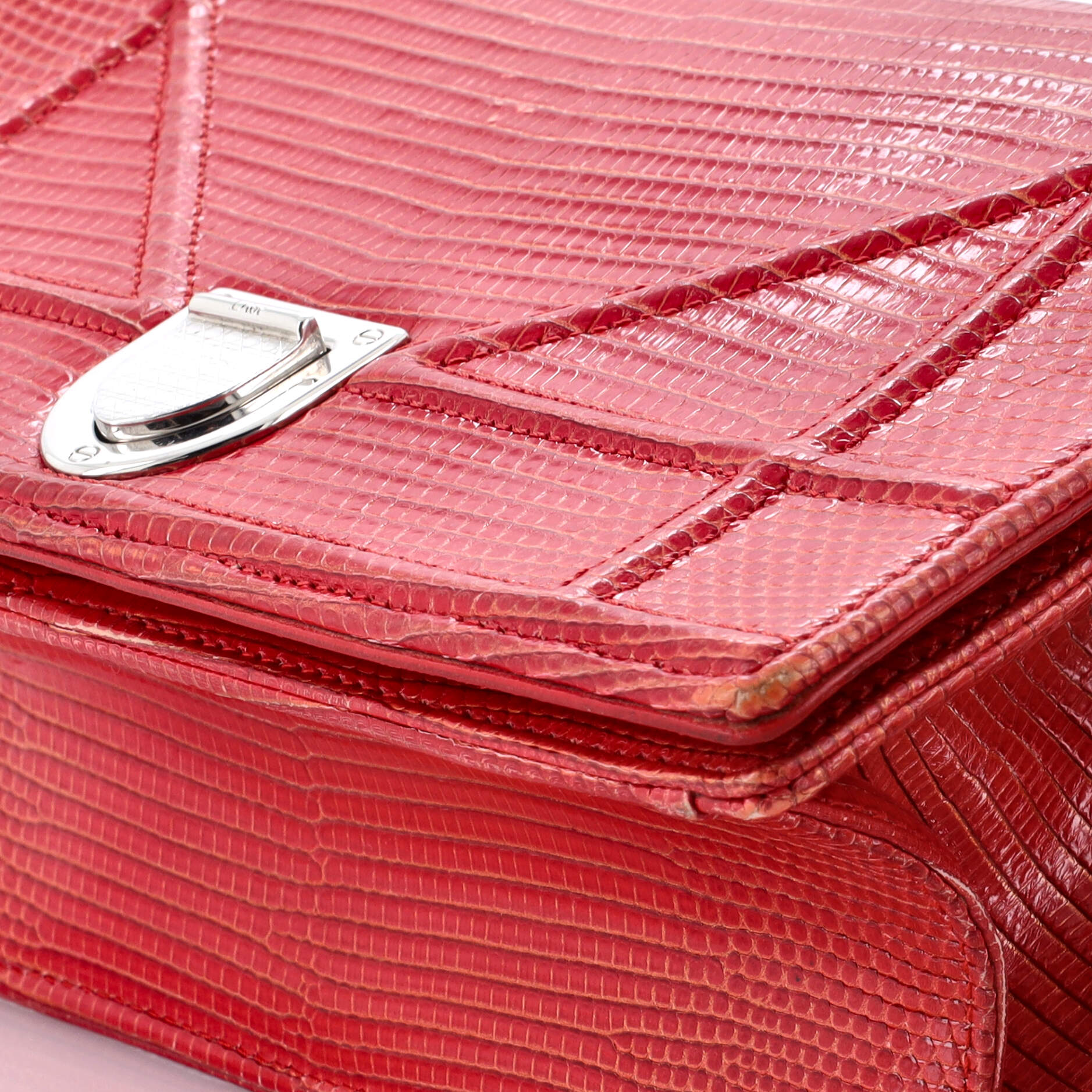 Pre-Loved Christian Dior Diorama Flap Bag Lizard Small - Image 6