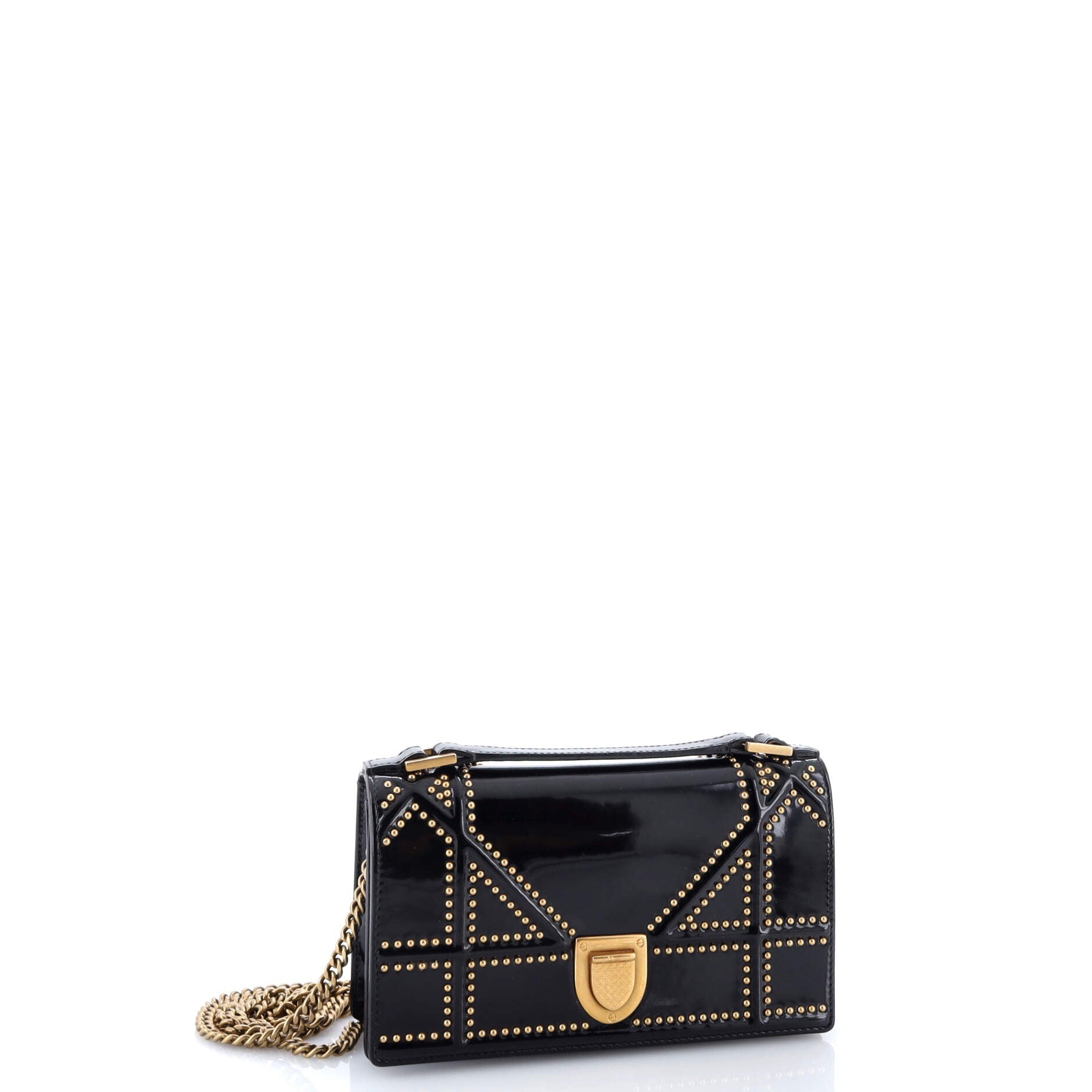 Pre-Loved Christian Dior Diorama Flap Bag Studded Patent Small - Image 2