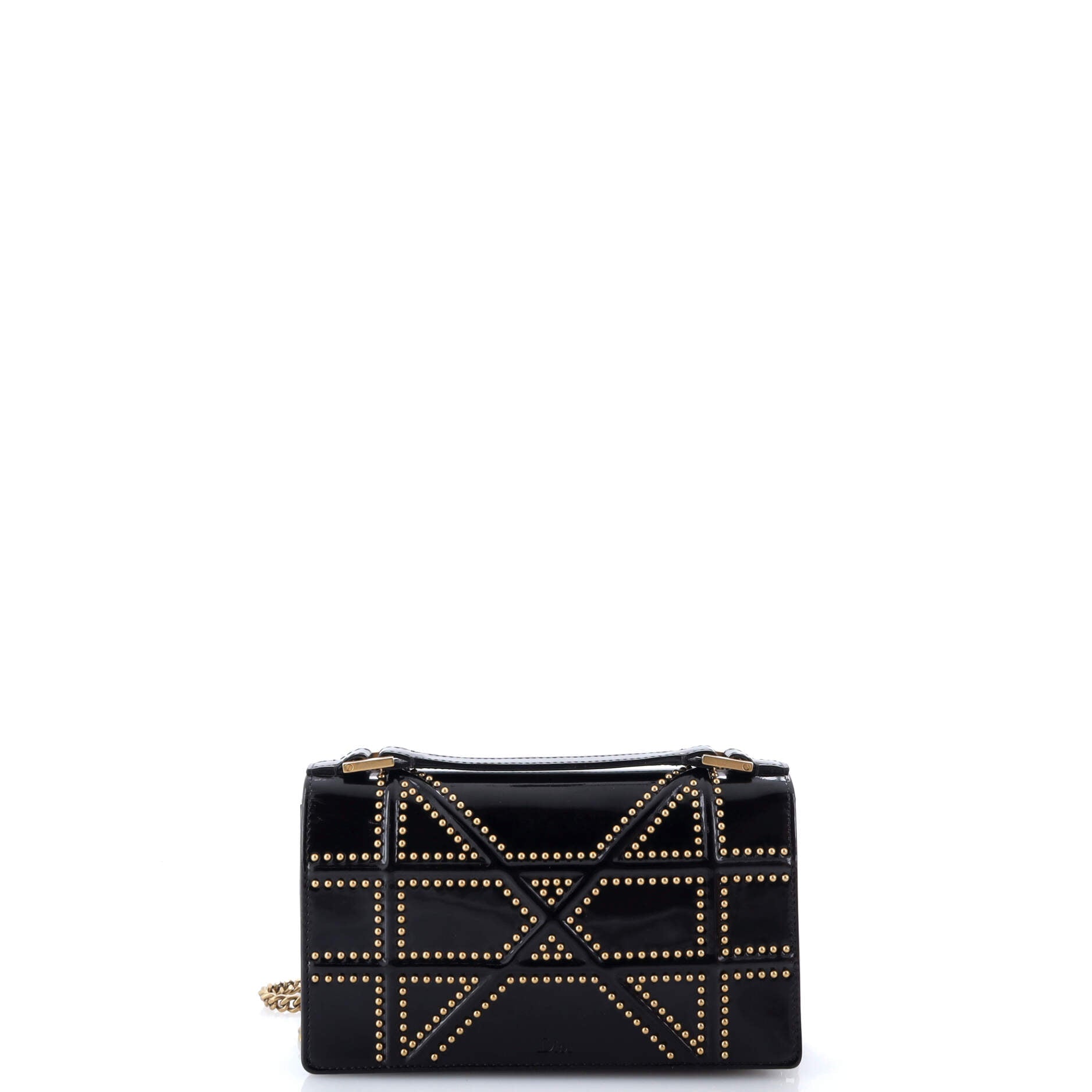 Pre-Loved Christian Dior Diorama Flap Bag Studded Patent Small - Image 3