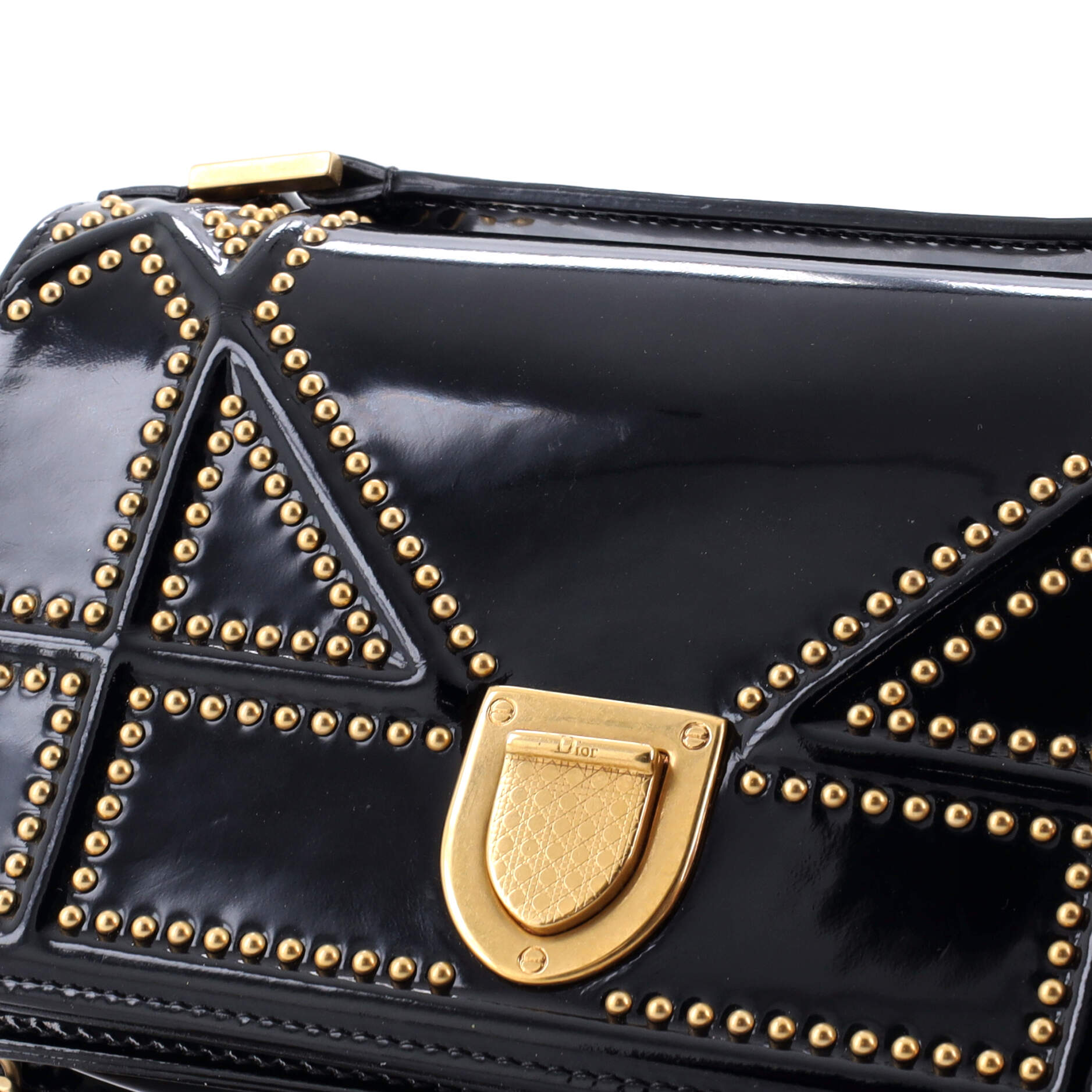 Pre-Loved Christian Dior Diorama Flap Bag Studded Patent Small - Image 6