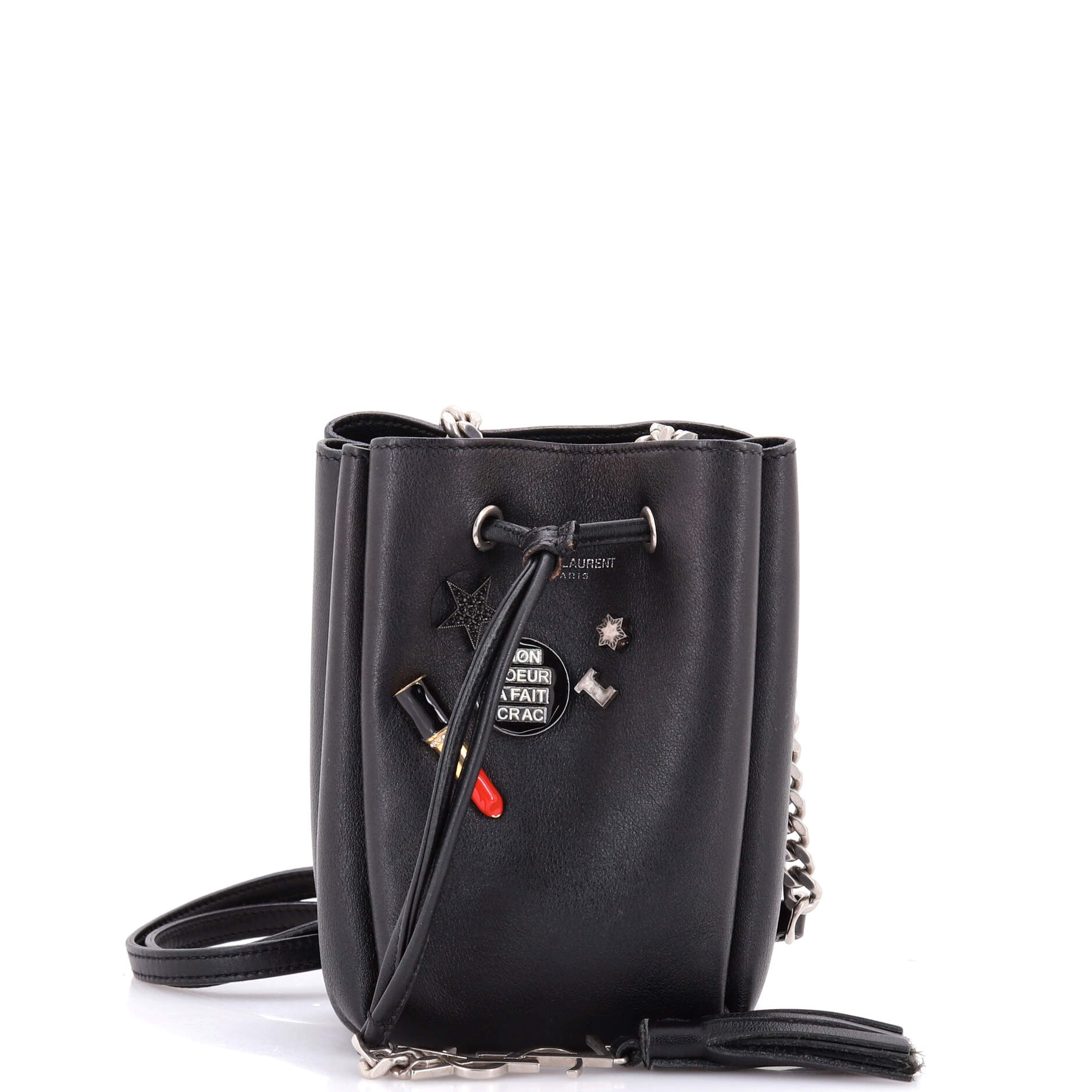 Pre-Loved Saint Laurent Monogram Bourse Bucket Bag Embellished Leather Mini