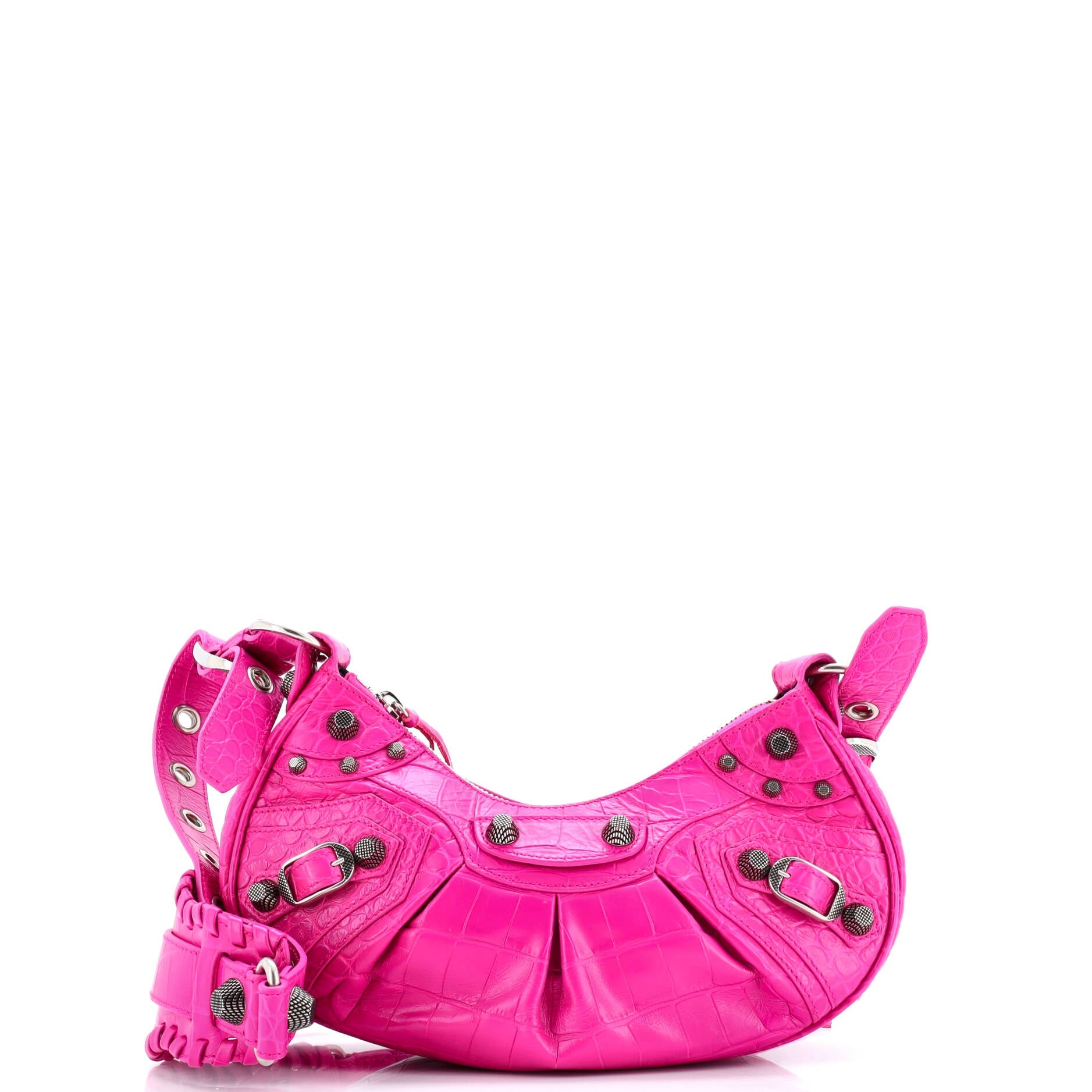 Pre-Loved Balenciaga Le Cagole Giant Studs Shoulder Bag Crocodile Embossed Leather XS