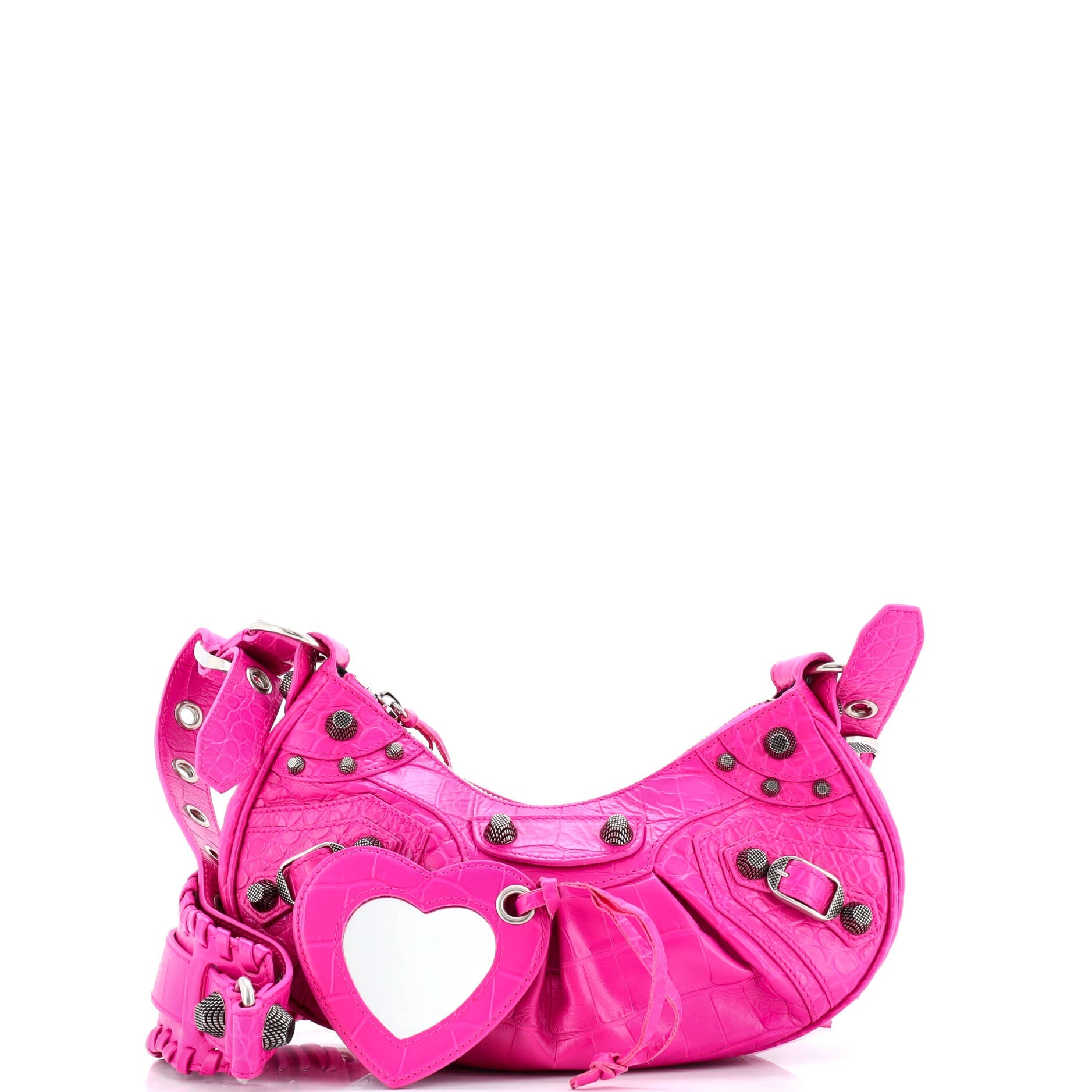 Pre-Loved Balenciaga Le Cagole Giant Studs Shoulder Bag Crocodile Embossed Leather XS - Image 2