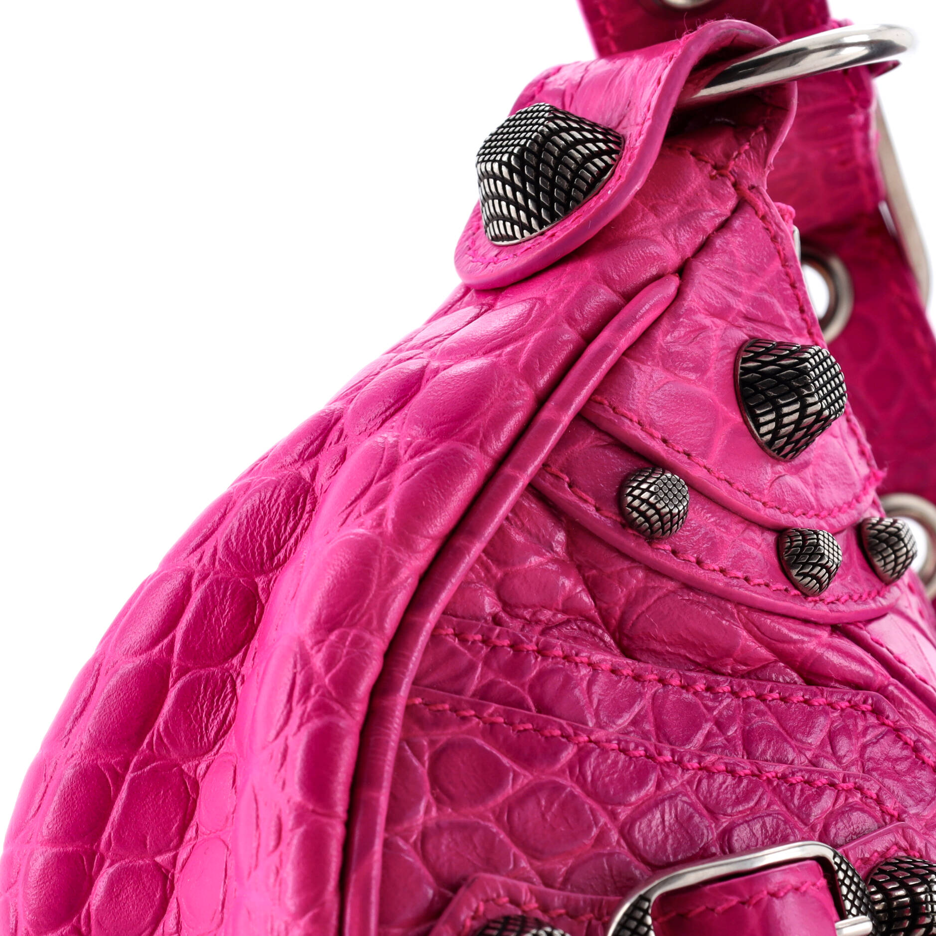 Pre-Loved Balenciaga Le Cagole Giant Studs Shoulder Bag Crocodile Embossed Leather XS - Image 7
