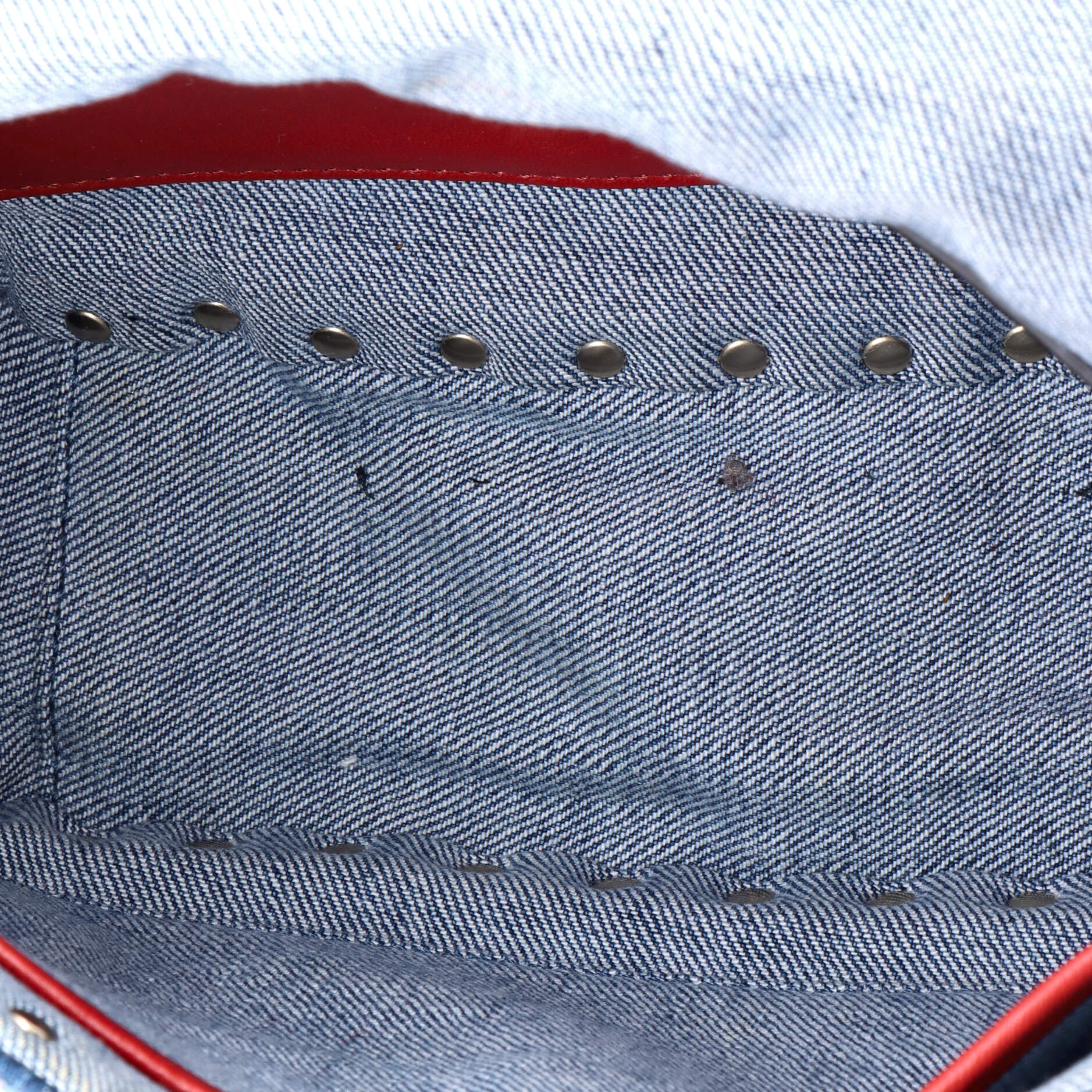 Pre-Loved Valentino Rockstud Spike Flap Bag Quilted Denim Medium - Image 5