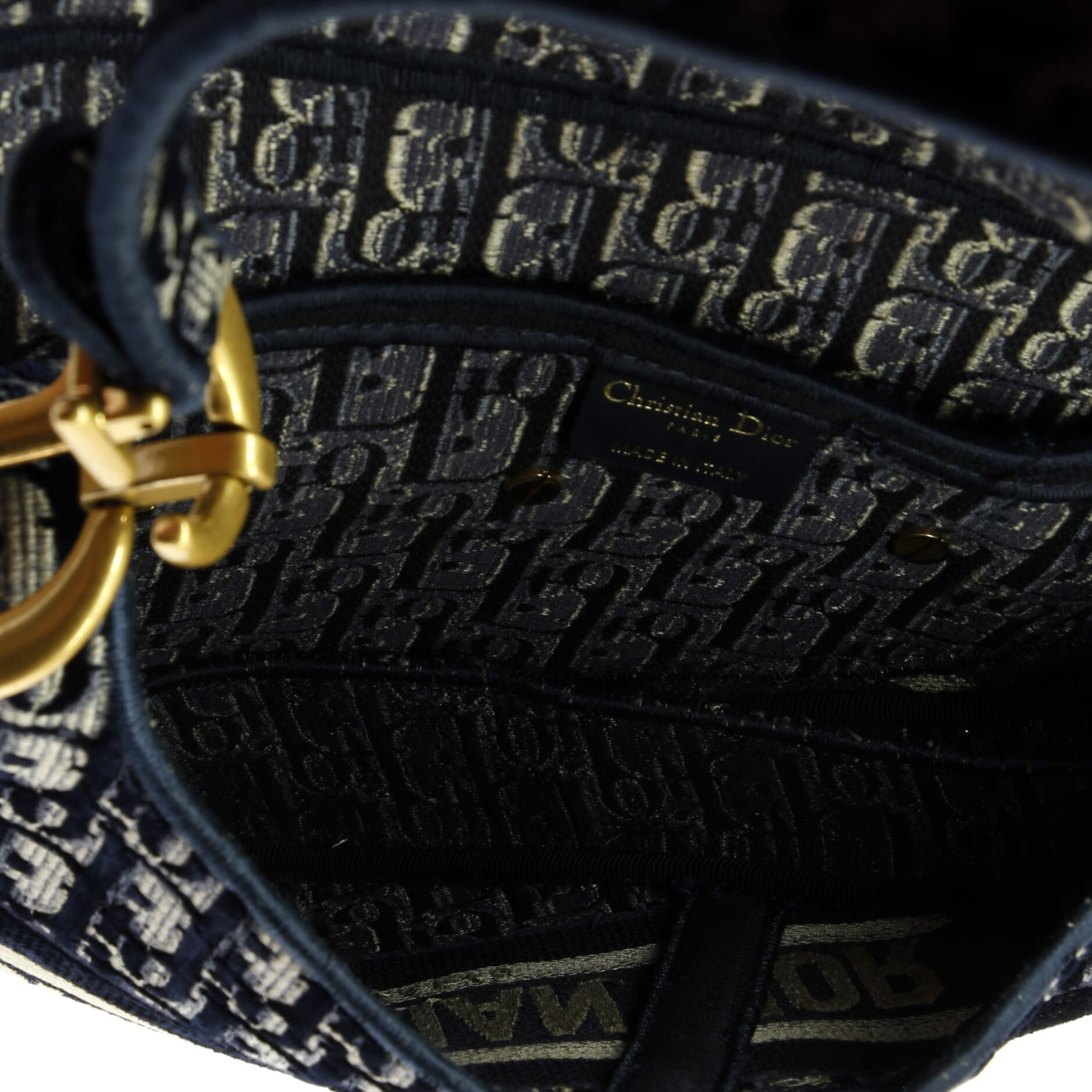 Pre-Loved Christian Dior Saddle Handbag Logo Embroidered Oblique Velvet Medium - Image 5