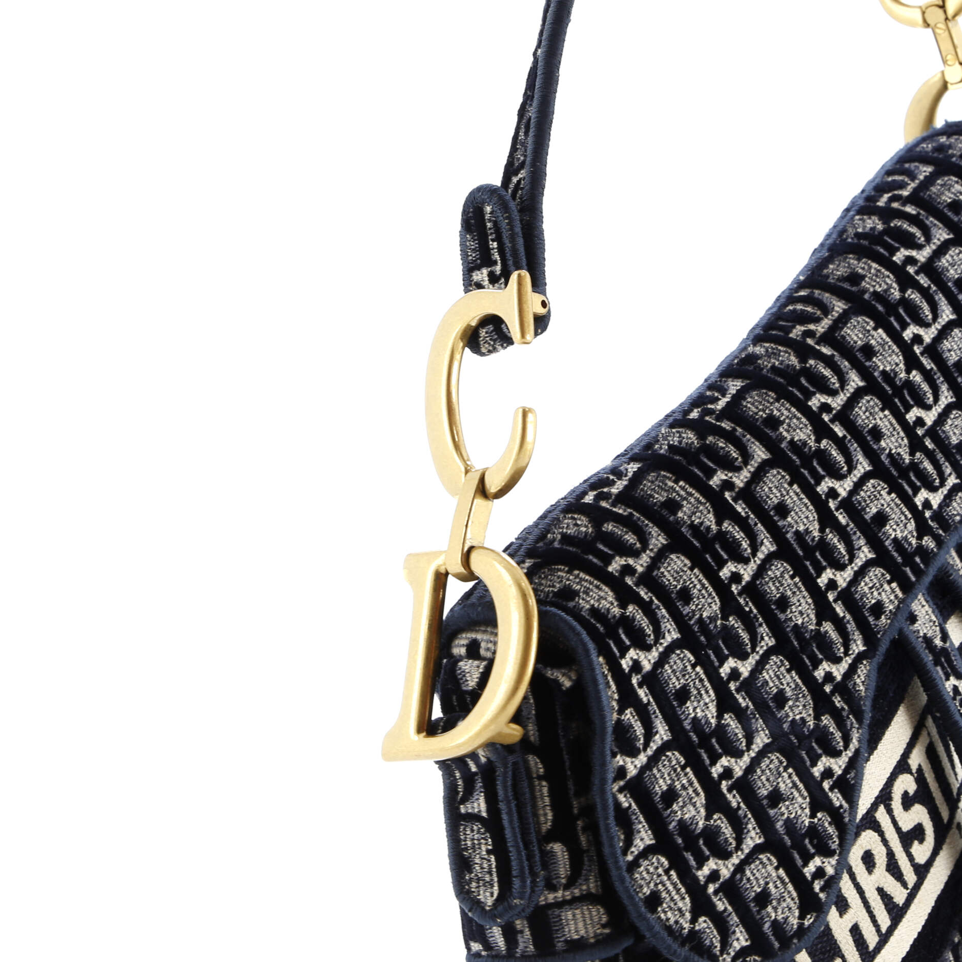 Pre-Loved Christian Dior Saddle Handbag Logo Embroidered Oblique Velvet Medium - Image 6