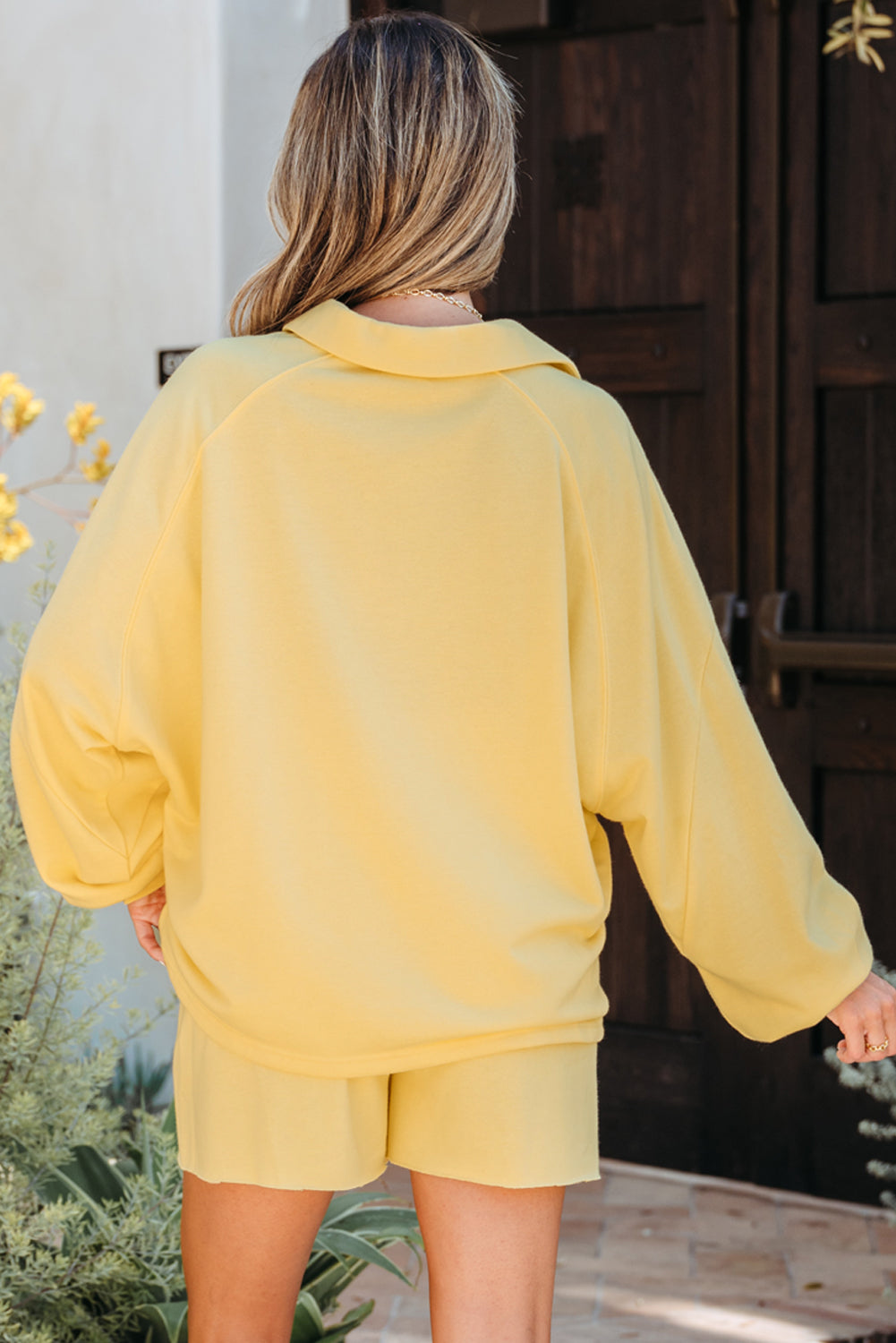 Kylie Button Collar Drop Shoulder Pullover and Shorts 2pcs Outfit by Threaded Pear - Image 2