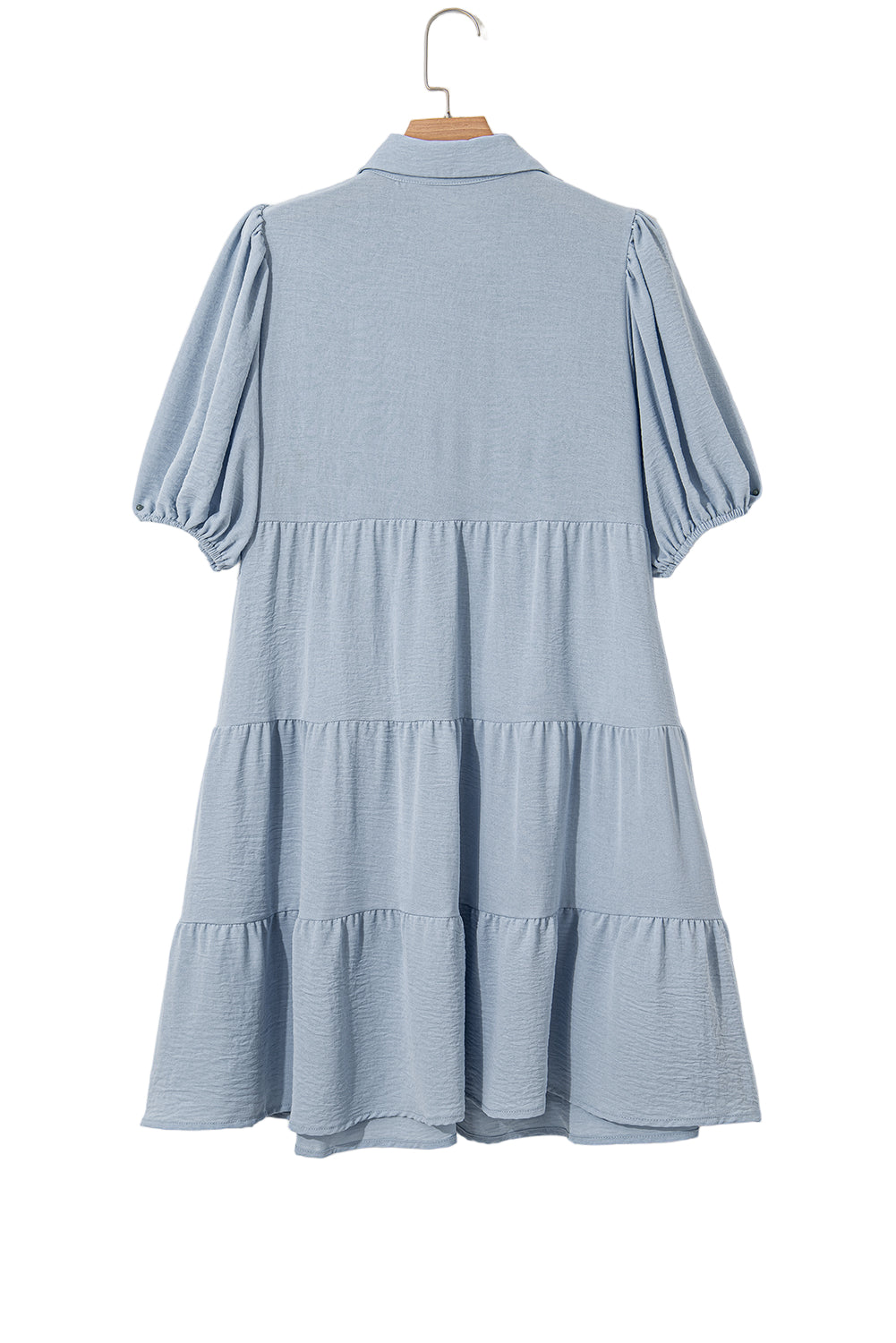 Threaded Pear Arya Shirt Collar Button Up Puff Sleeve Tiered Dress - Image 7