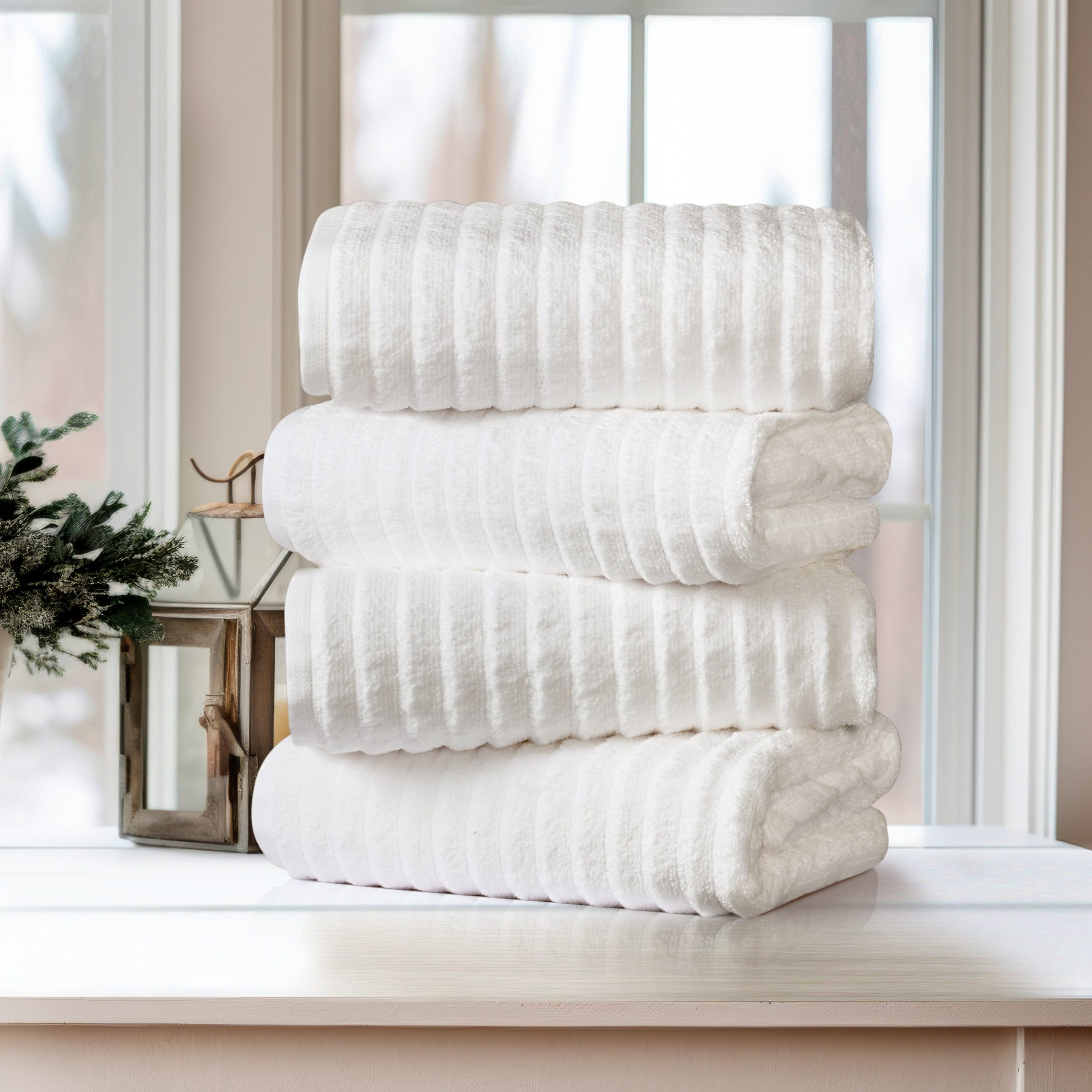 Bed Bath Fashions Bibb Home 4 Pack Ribbed Egyptian Cotton Bath Towel Set