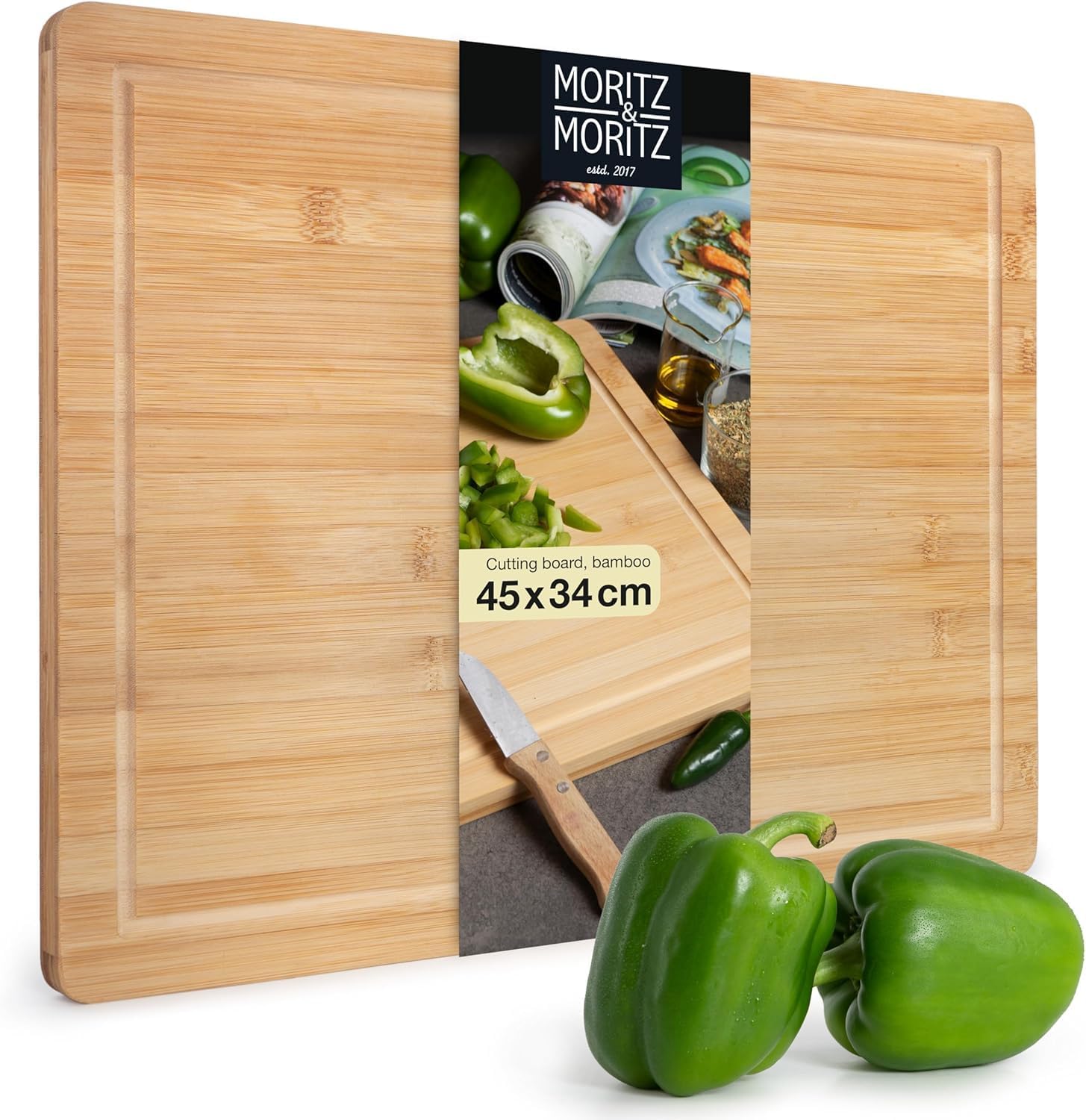 Moritz & Moritz XXL Bamboo Cutting & Serving Board | Large Wooden Chopping Board with Juice Groove