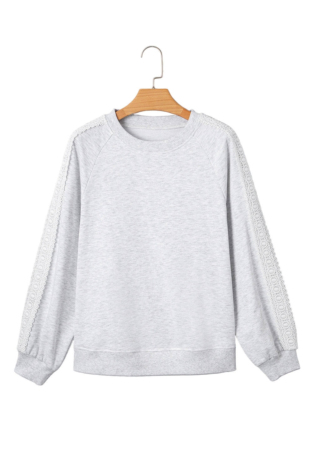 Threaded Pear Peyton Lace Patchwork Raglan Sleeve Crew Neck Sweatshirt