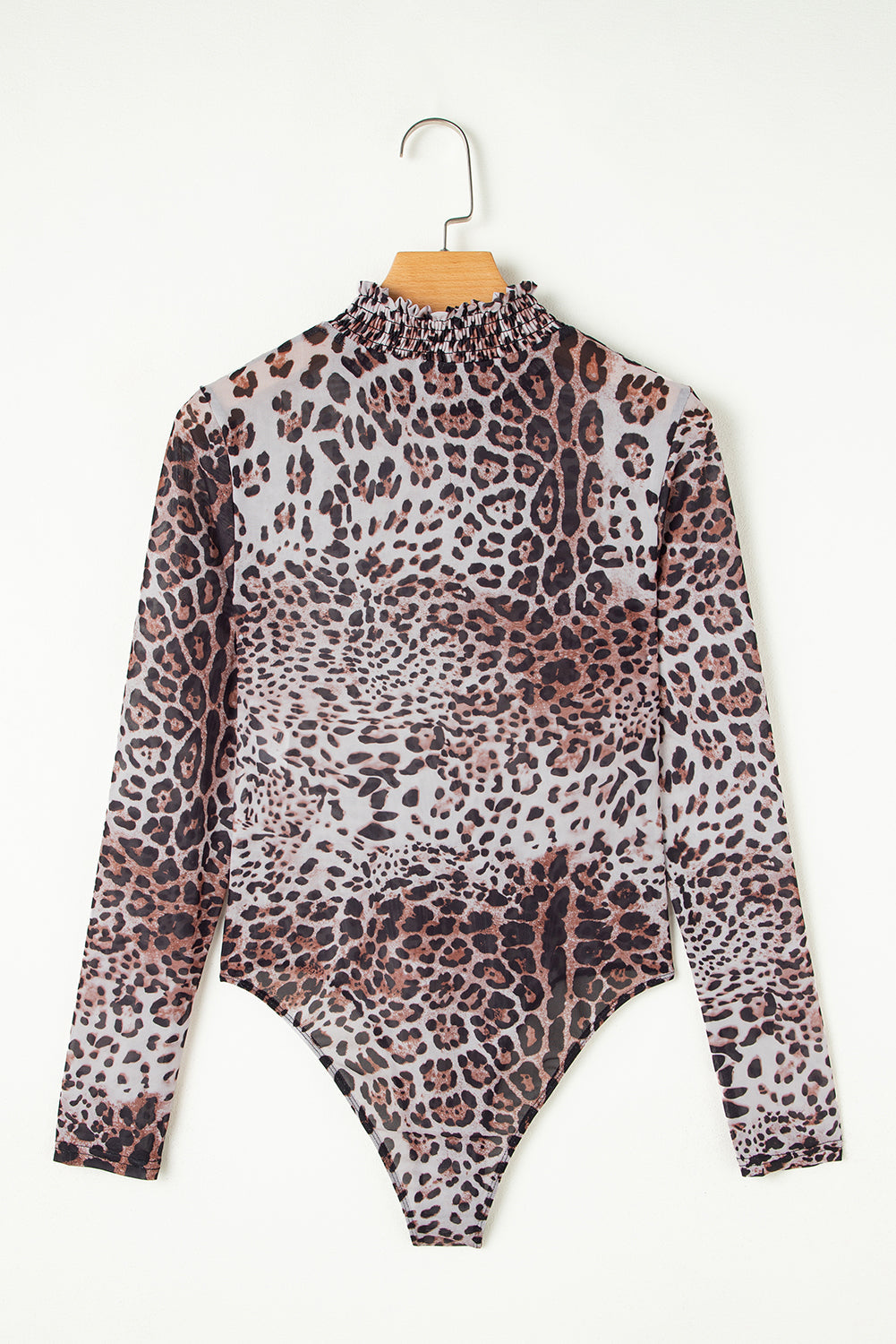 Leopard Smocked Neck Mesh Long Sleeve Bodysuit by Threaded Pear - Image 7