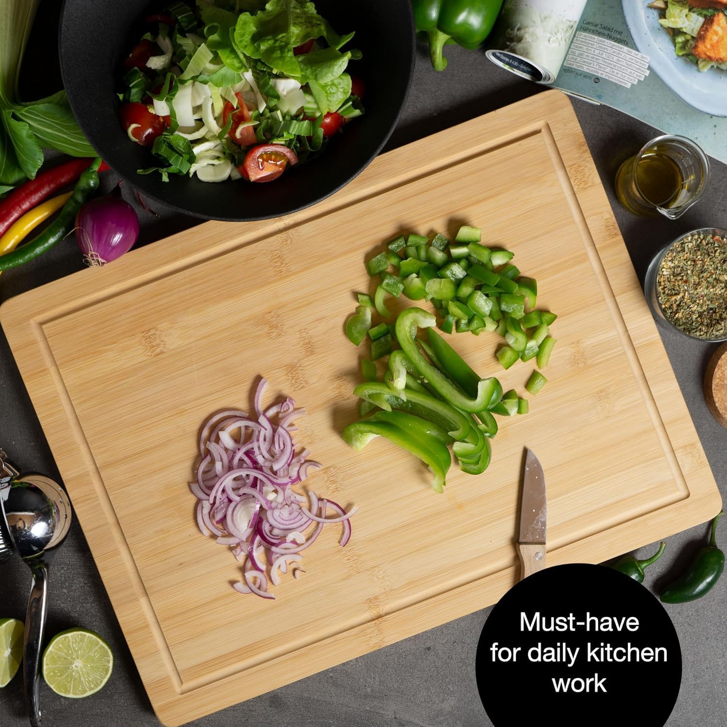 Moritz & Moritz XXL Bamboo Cutting & Serving Board | Large Wooden Chopping Board with Juice Groove - Image 5