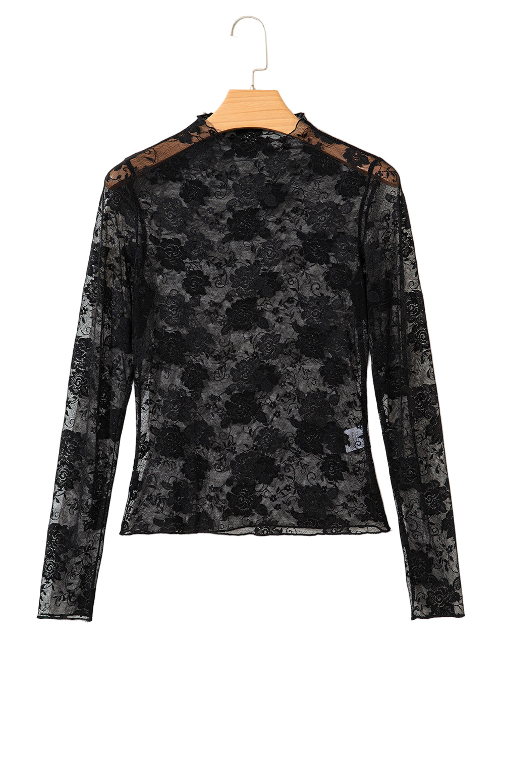 Threaded Pear Myla Sheer Floral Lace Mesh Mock Neck Long Sleeve Top - Image 9