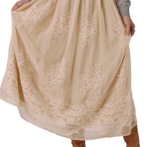 Threaded Pear Vivienne Embroidered Mesh Overlay Long Skirt