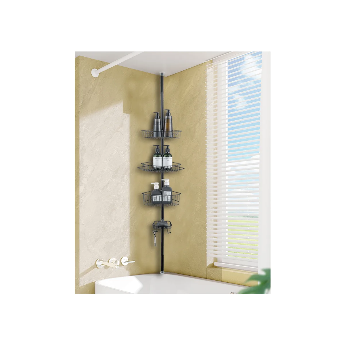 J&V Textiles 4 Tier Rustproof Shower Caddy Corner Organizer With Adjustable Shelves and Tension Pole - Image 14