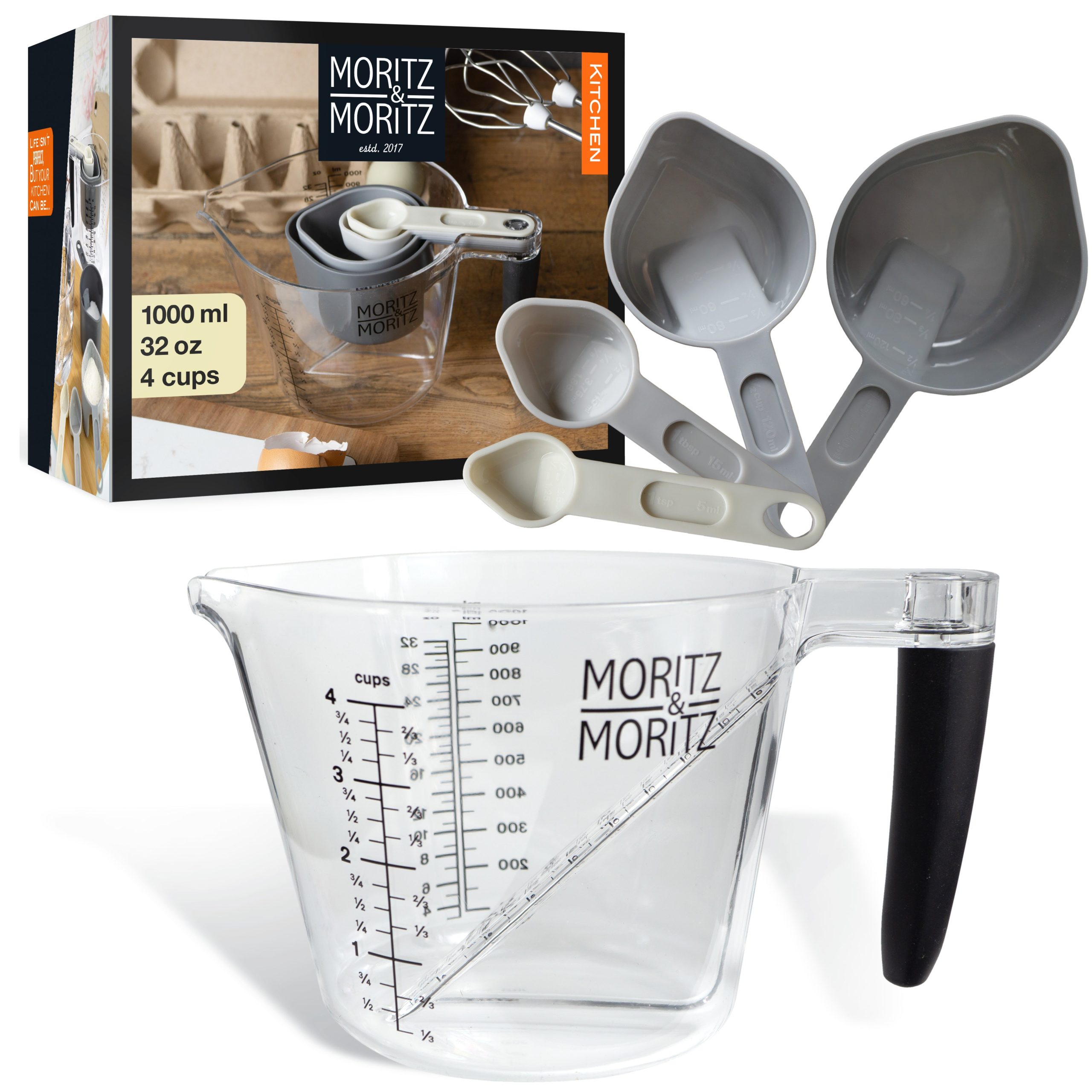 Moritz & Moritz Measuring Cups & Spoons Set | 1L BPA-Free Plastic Kitchen Measuring Kit