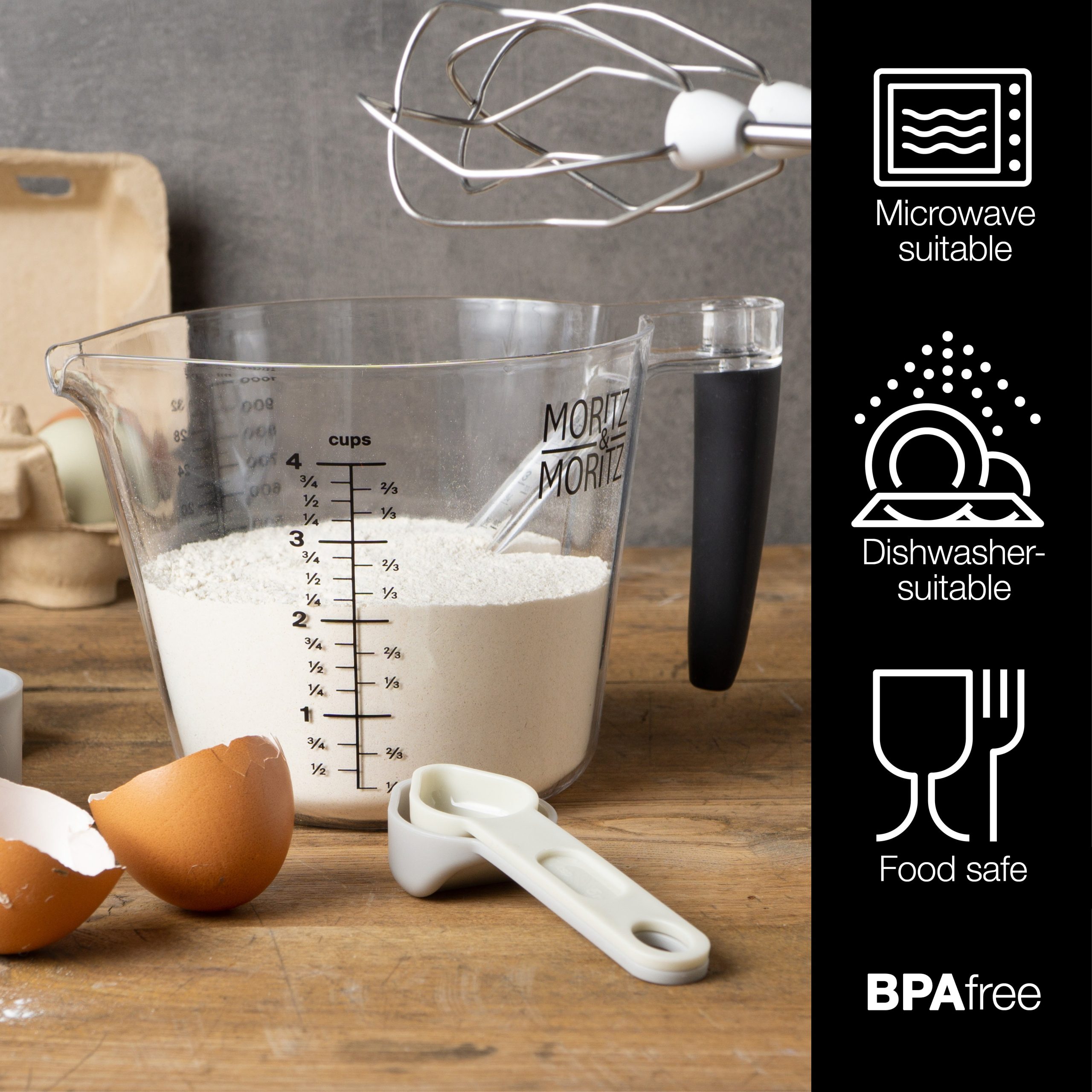Moritz & Moritz Measuring Cups & Spoons Set | 1L BPA-Free Plastic Kitchen Measuring Kit - Image 3