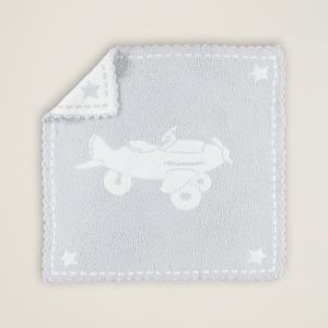 Barefoot Dreams CozyChic Scalloped Receiving Blanket Blue-White-Airplane