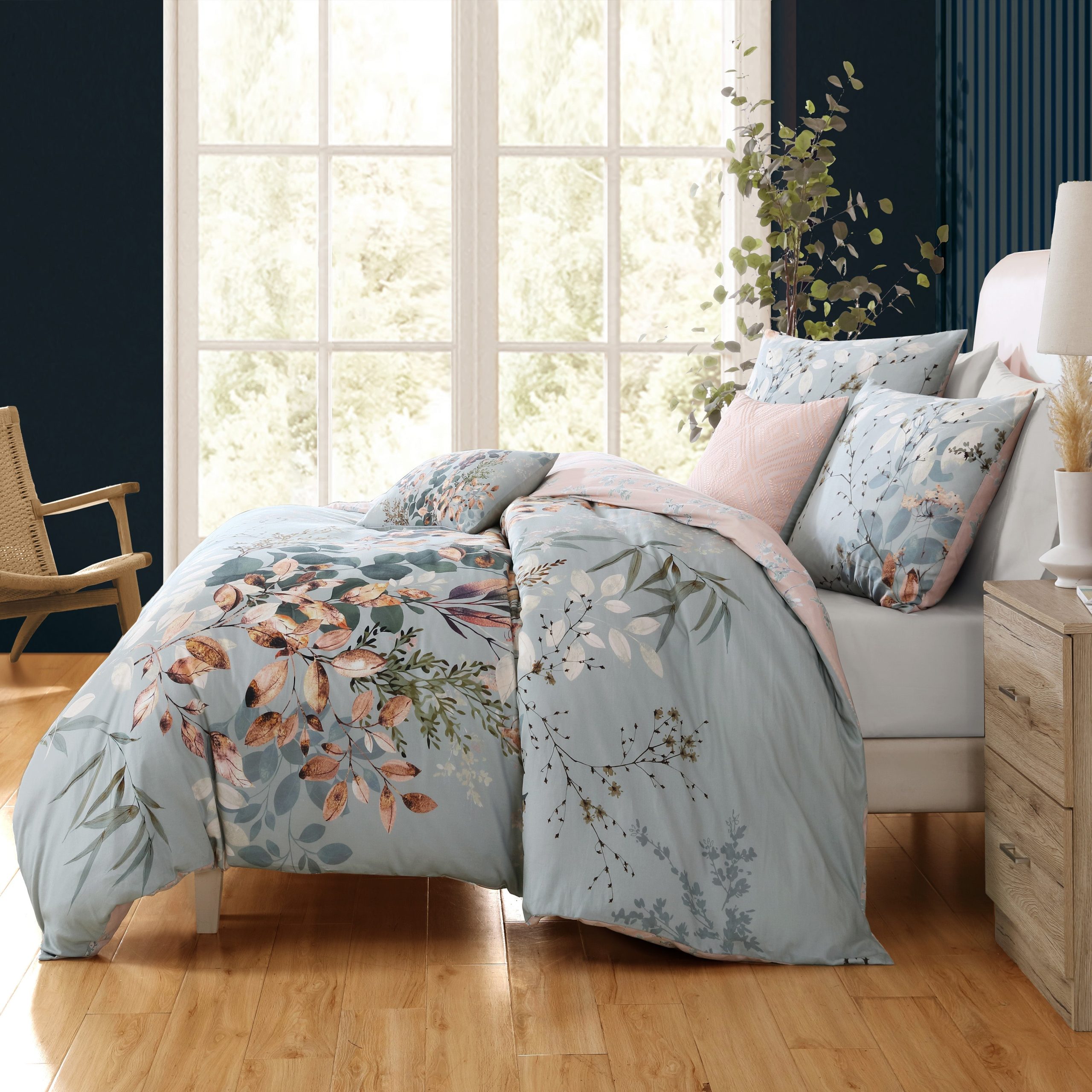 Bebejan Peach Leaves on Sage 5 Piece Reversible Comforter Set - Image 6