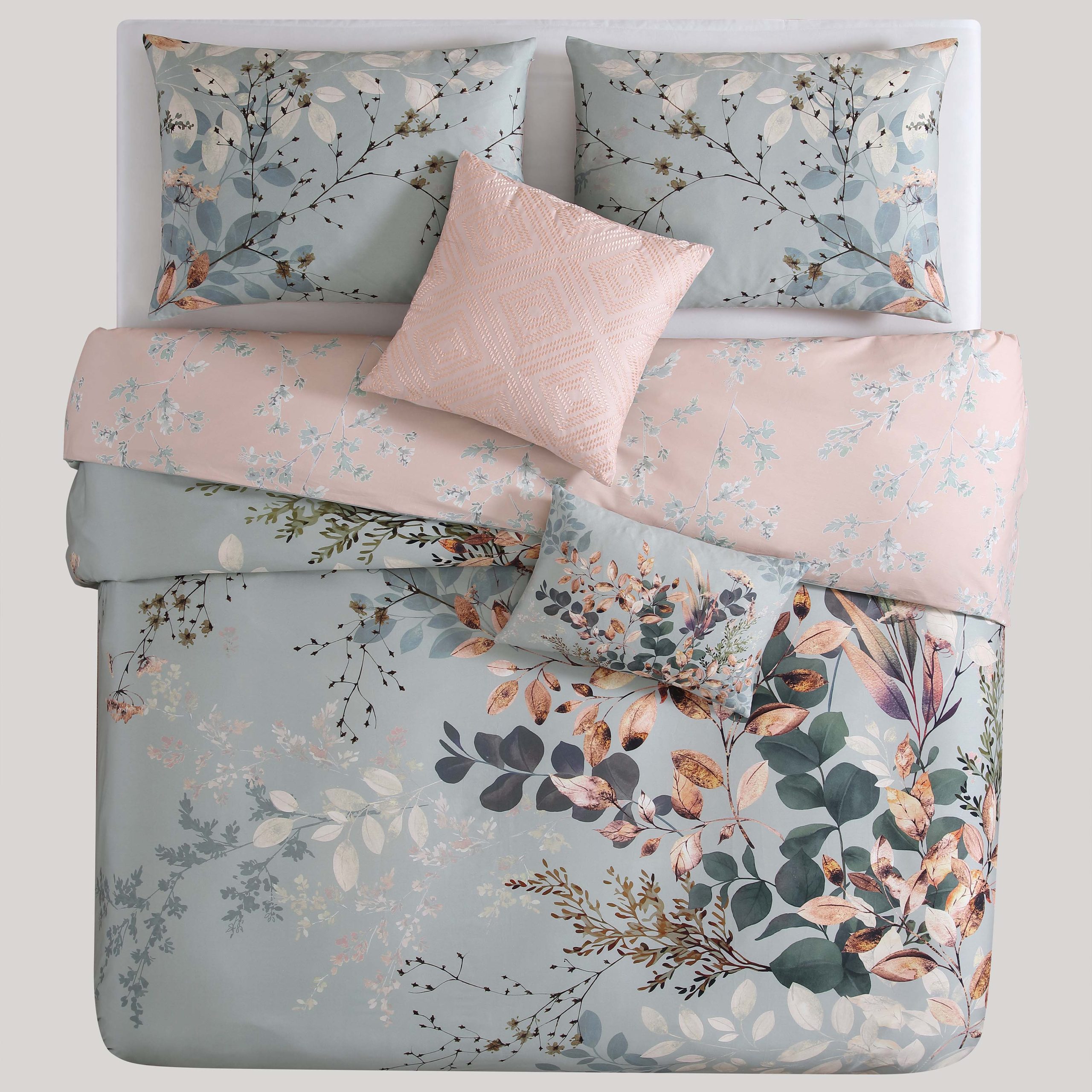 Bebejan Peach Leaves on Sage 5 Piece Reversible Comforter Set - Image 7