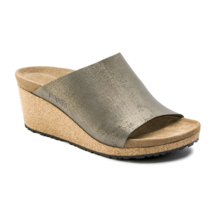 Birkenstock Namica Suede Leather Washed Metallic Stone Gold