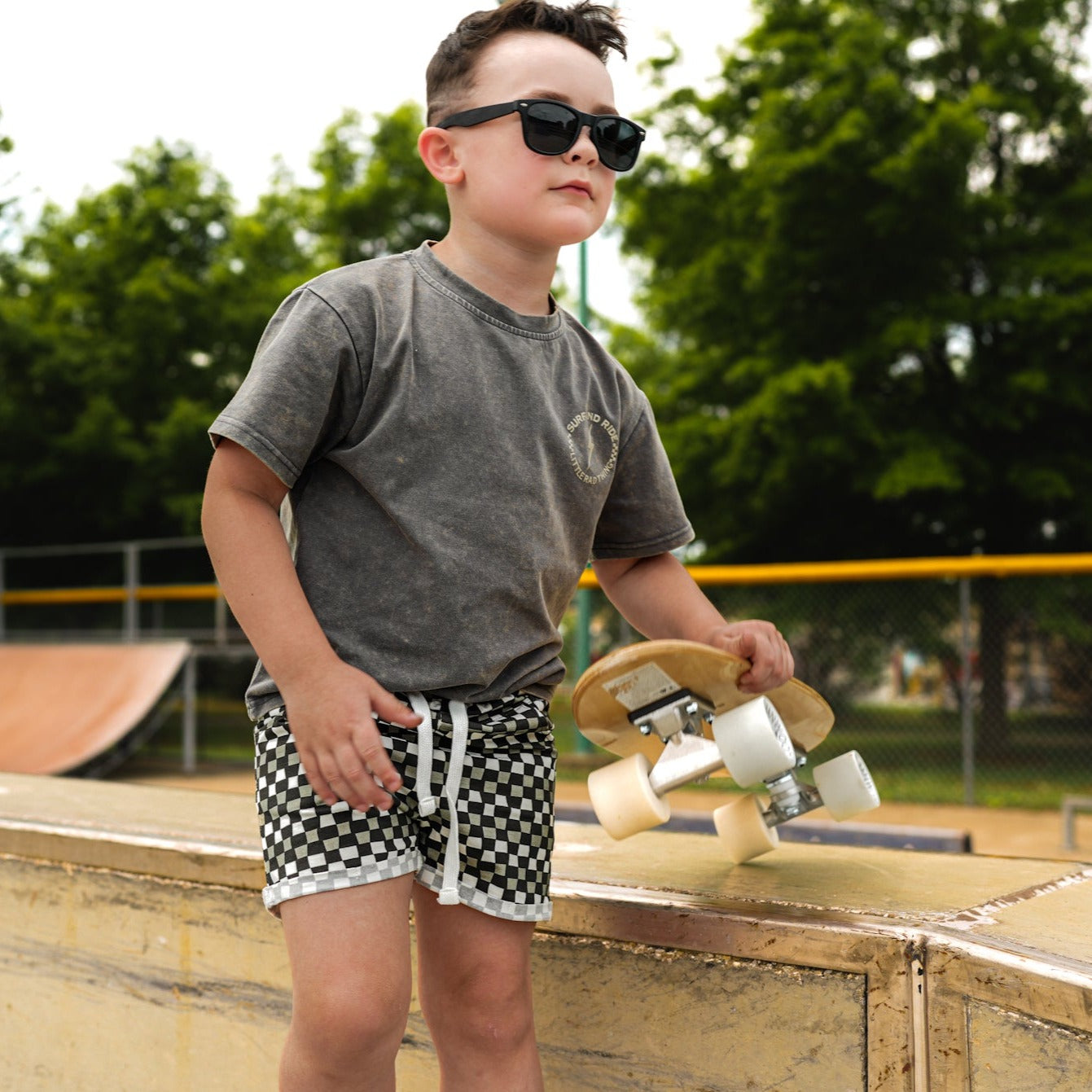 LITTLE RAD THINGS BOY'S CHECK 'YA LATER SHORTS - BLACK/GREY - Image 5