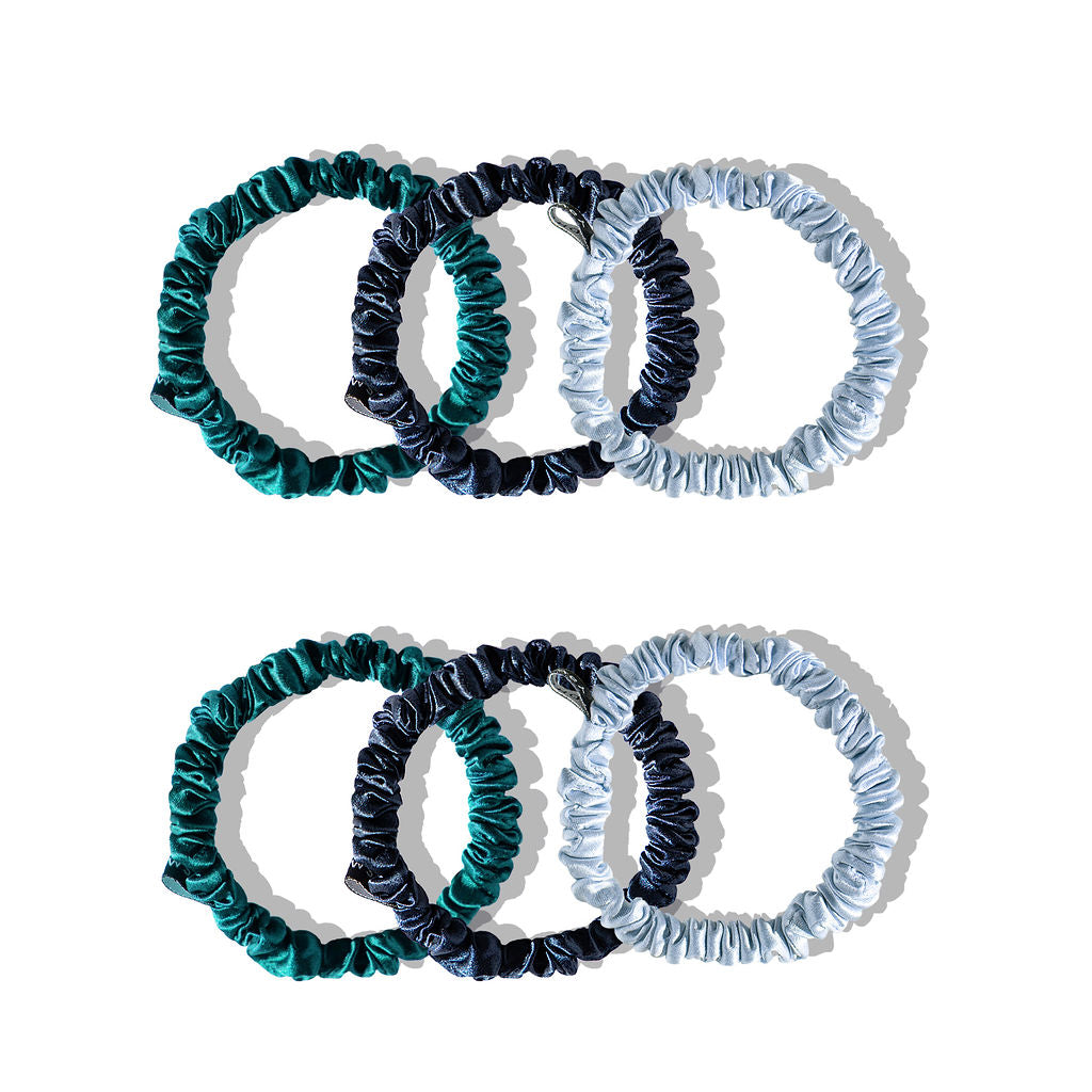 Drowsy Sleep Co. Skinny Scrunchie Set -  Blue & Green Shades