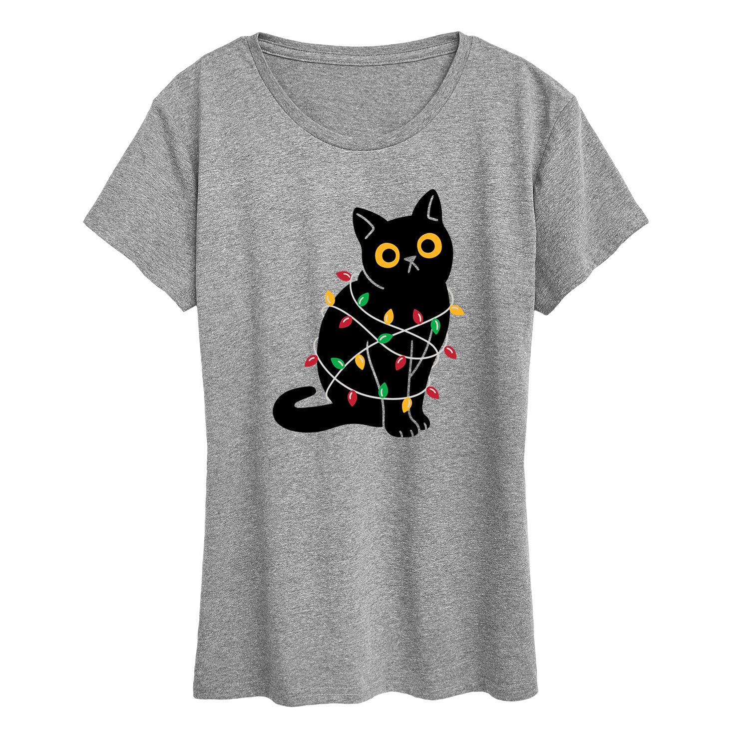 Instant Message - Cat Wrapped In Christmas Lights - Women's Short Sleeve Graphic T-Shirt - Image 2