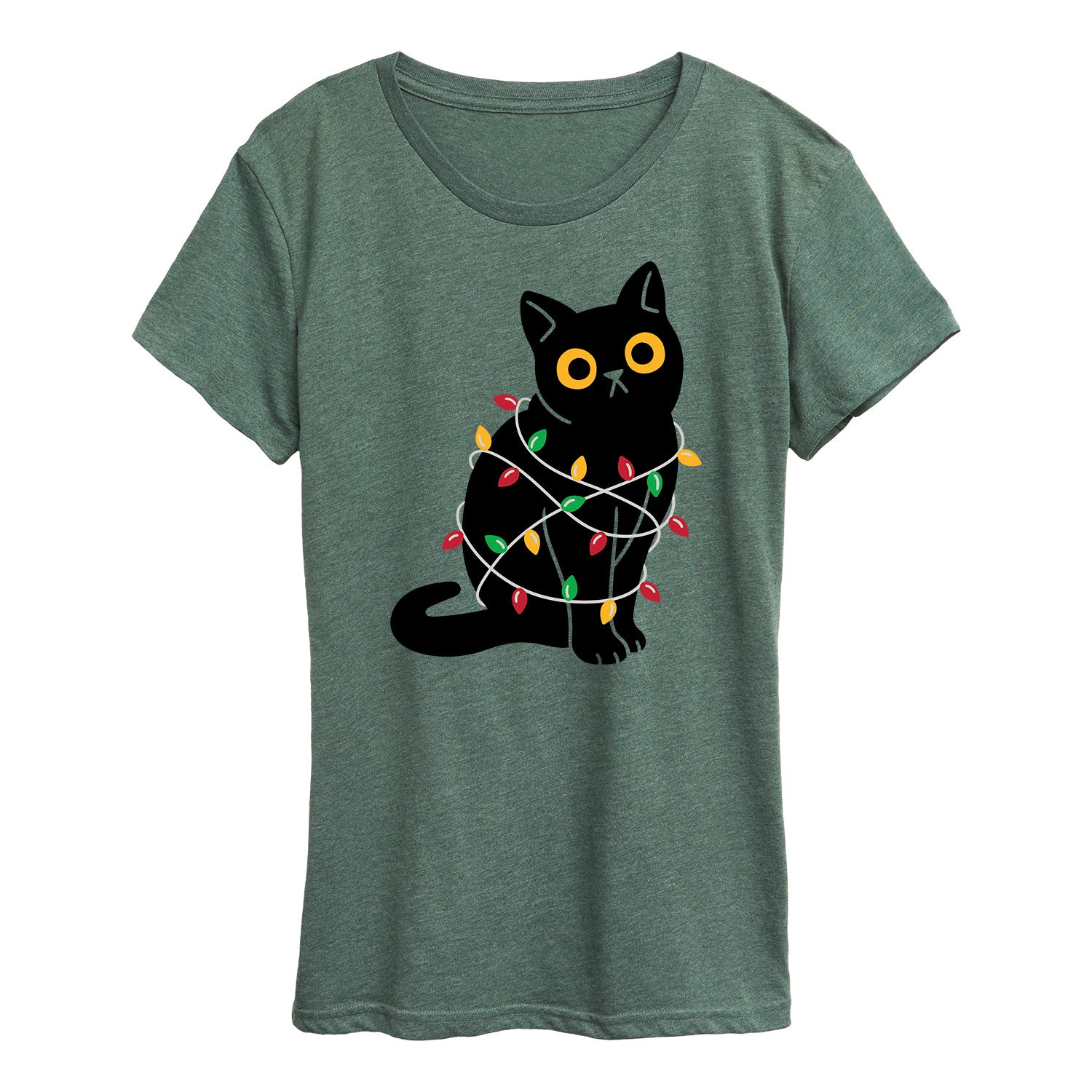 Instant Message - Cat Wrapped In Christmas Lights - Women's Short Sleeve Graphic T-Shirt