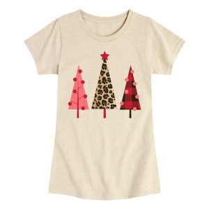 Instant Message - Leopard Print Christmas Trees - Youth Girls Short Sleeve T-shirt