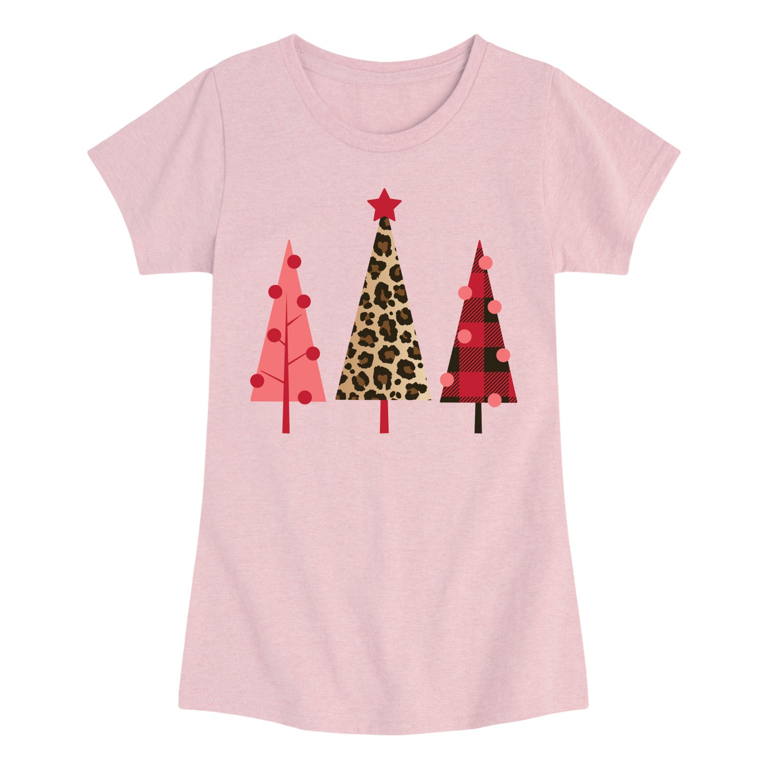 Instant Message - Leopard Print Christmas Trees - Youth Girls Short Sleeve T-shirt - Image 3