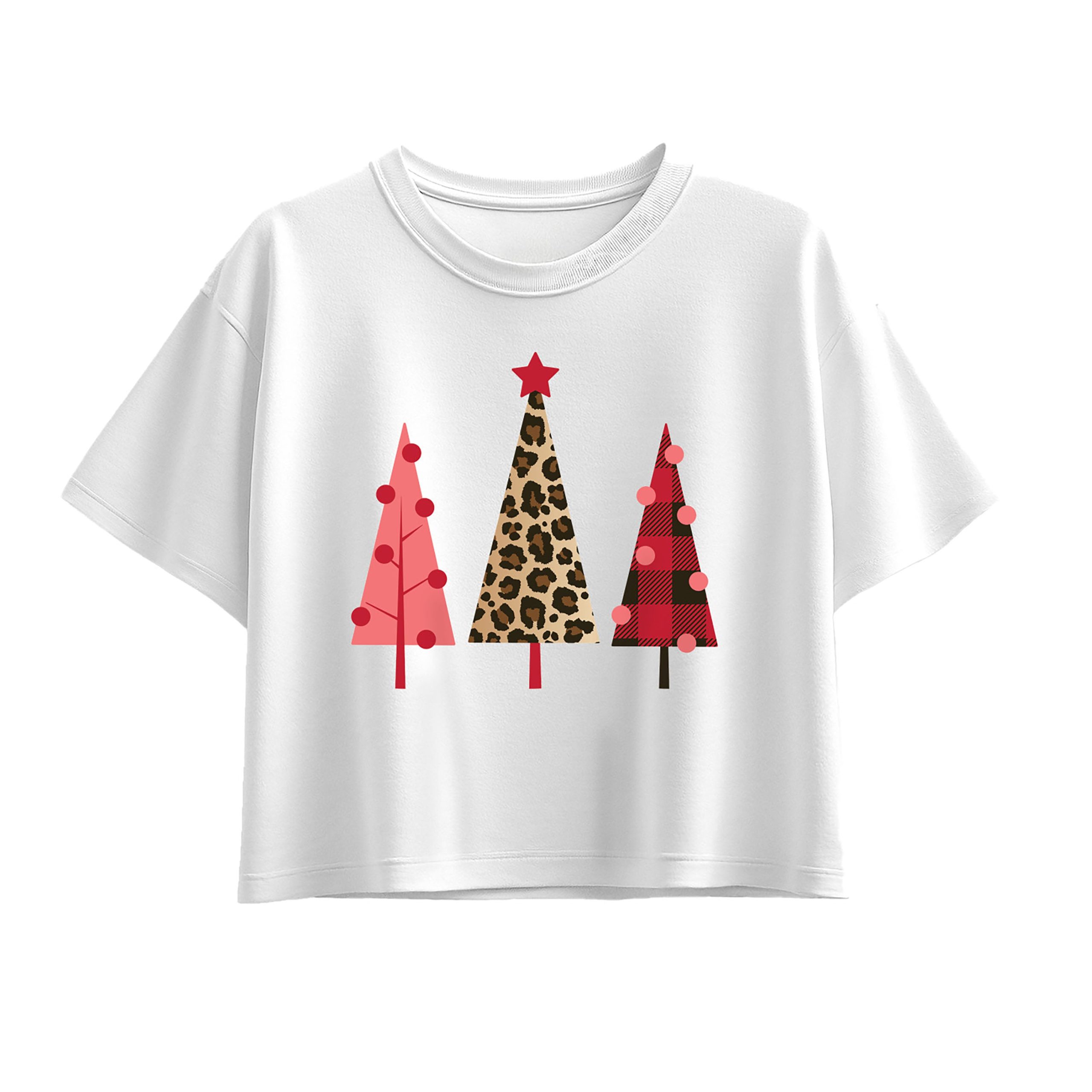 Instant Message - Leopard Print Christmas Trees - Youth Girl Short Sleeve Boxy Tee - Image 6