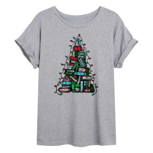 Instant Message - Book Christmas Tree - Womens Graphic T-shirt