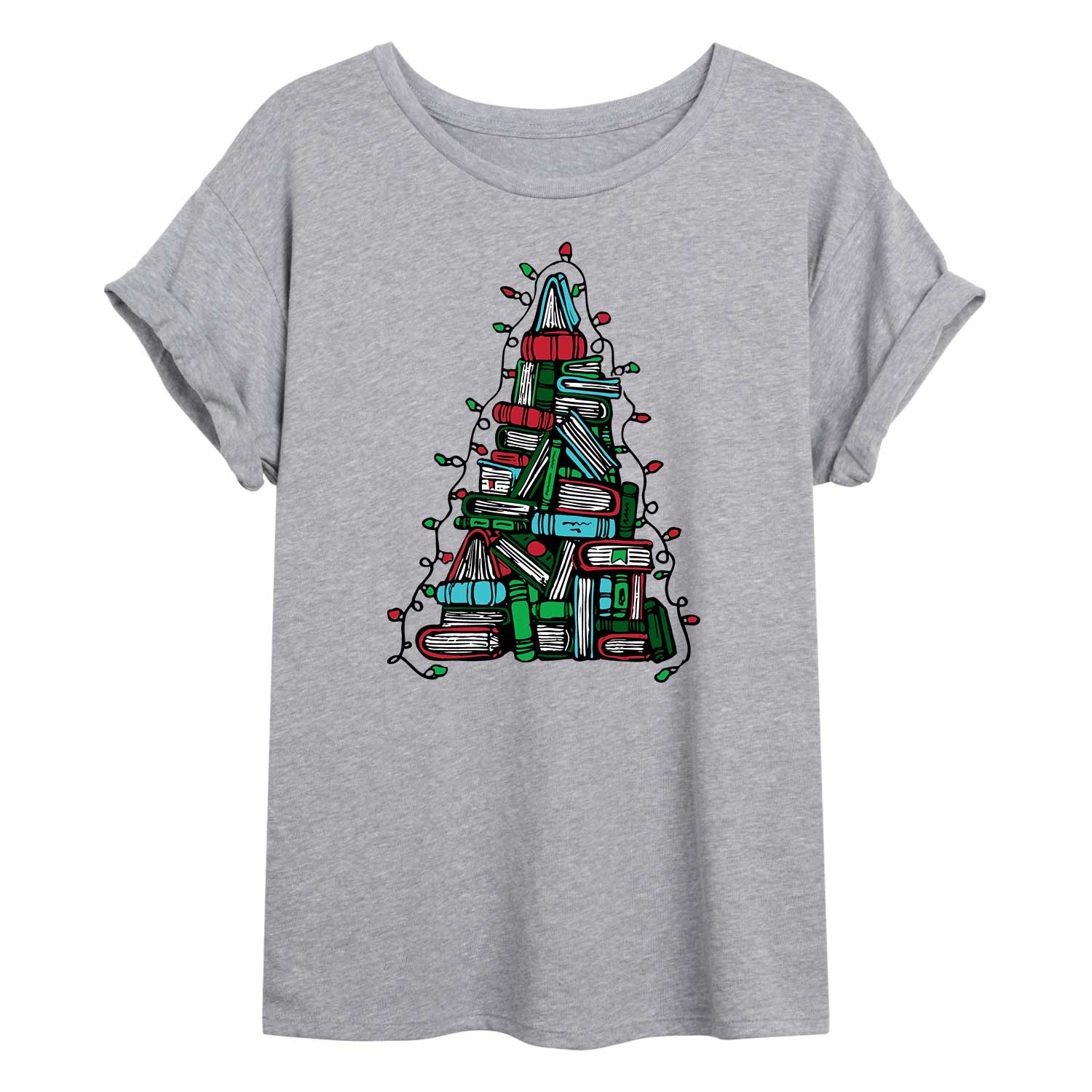 Instant Message - Book Christmas Tree - Womens Graphic T-shirt
