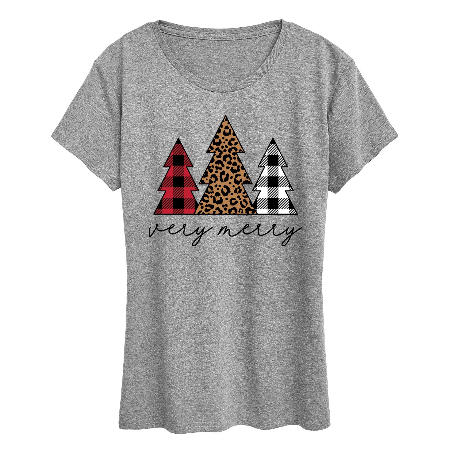 Instant Message - Very Merry Plaid Leopard Trees - Women's Short Sleeve Graphic T-shirt - Image 2