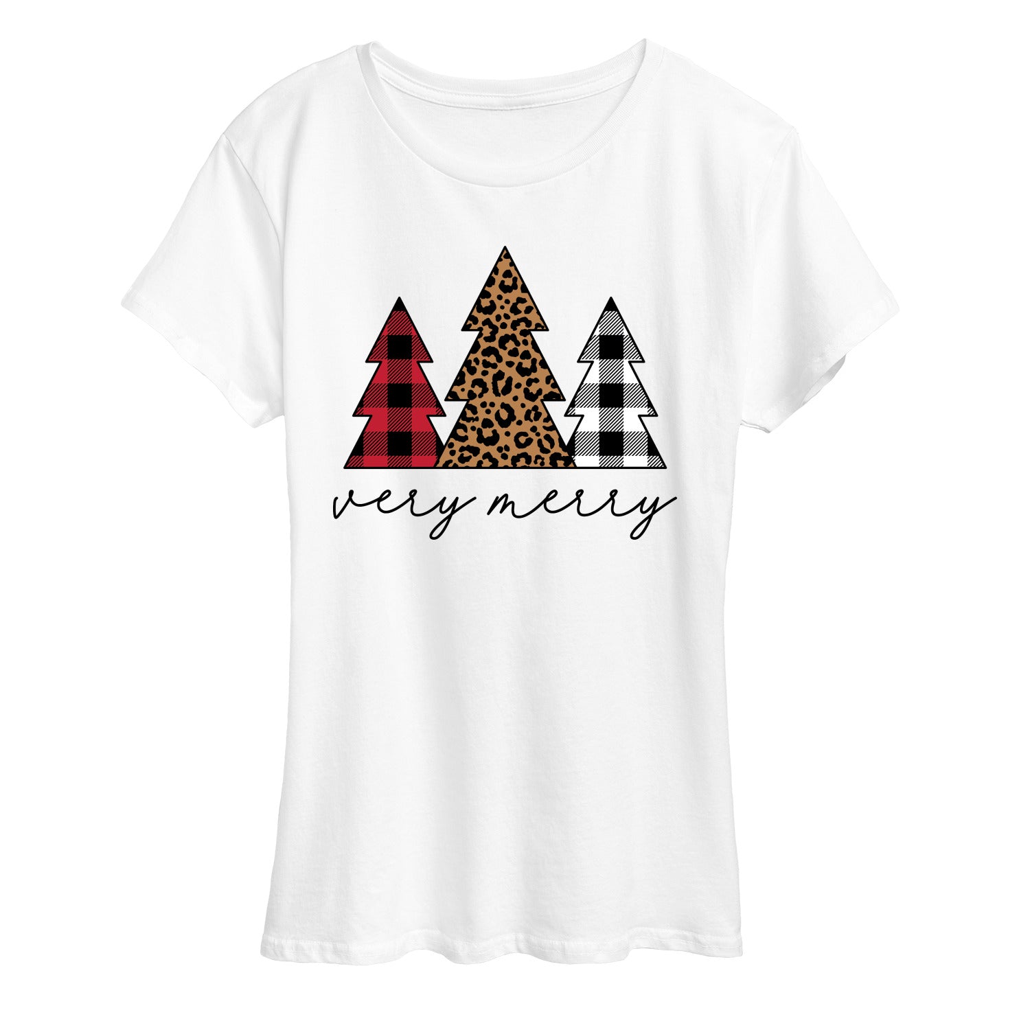 Instant Message - Very Merry Plaid Leopard Trees - Women's Short Sleeve Graphic T-shirt - Image 3
