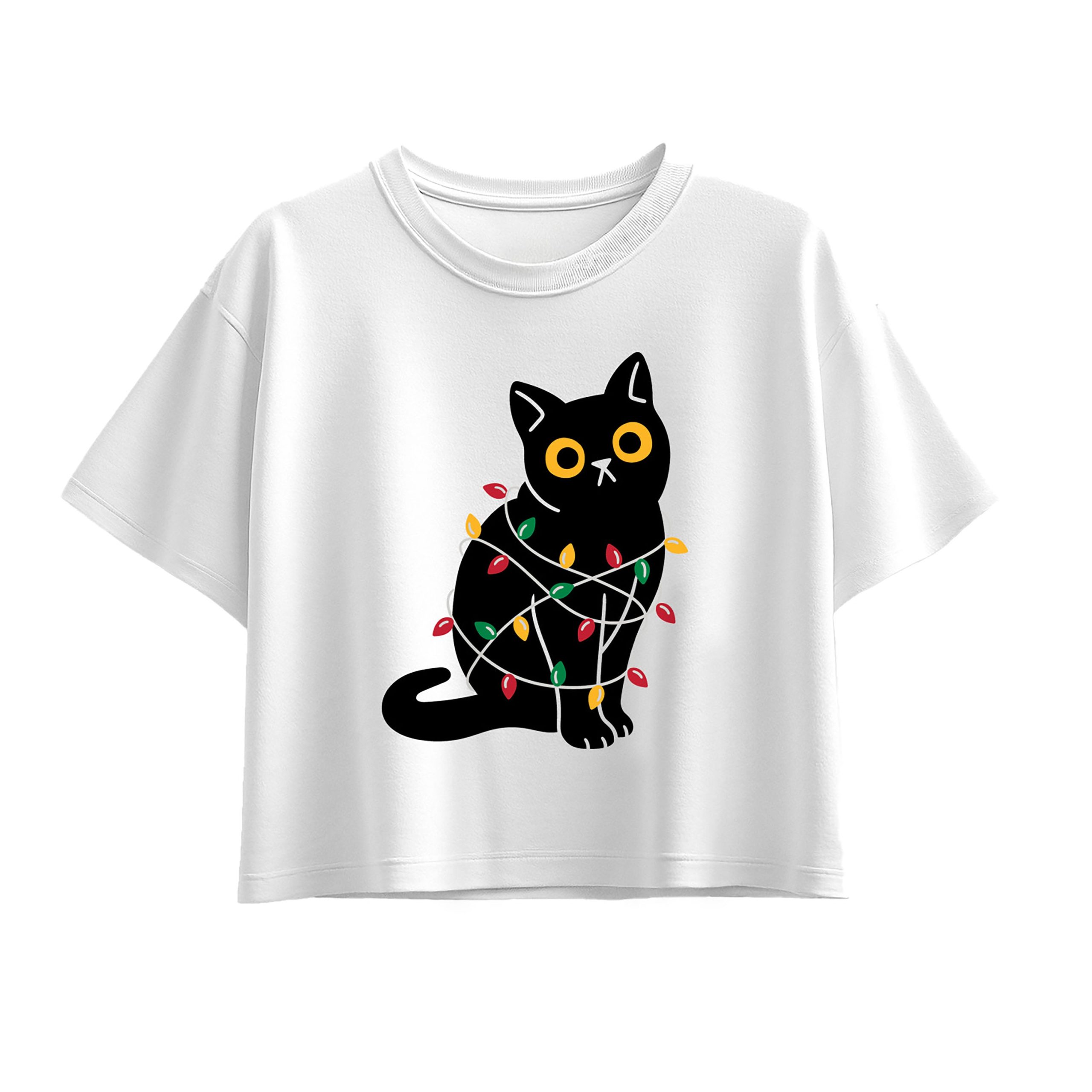Instant Message - Cat Wrapped In Christmas Lights - Youth Girl Short Sleeve Boxy Tee - Image 5