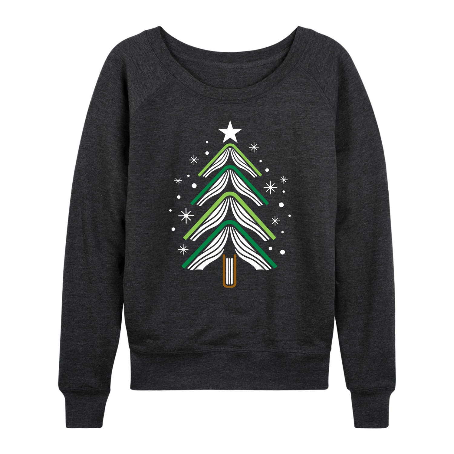 Instant Message - Book Christmas Tree - Womens French Terry Pullover Long Sleeve Shirt