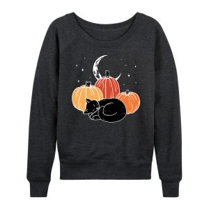Instant Message - Black Cat Pumpkin Nap - Women's French Terry Long Sleeve Shirt