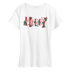 Instant Message - Merry With Garland Christmas - Women's Short Sleeve Graphic T-Shirt