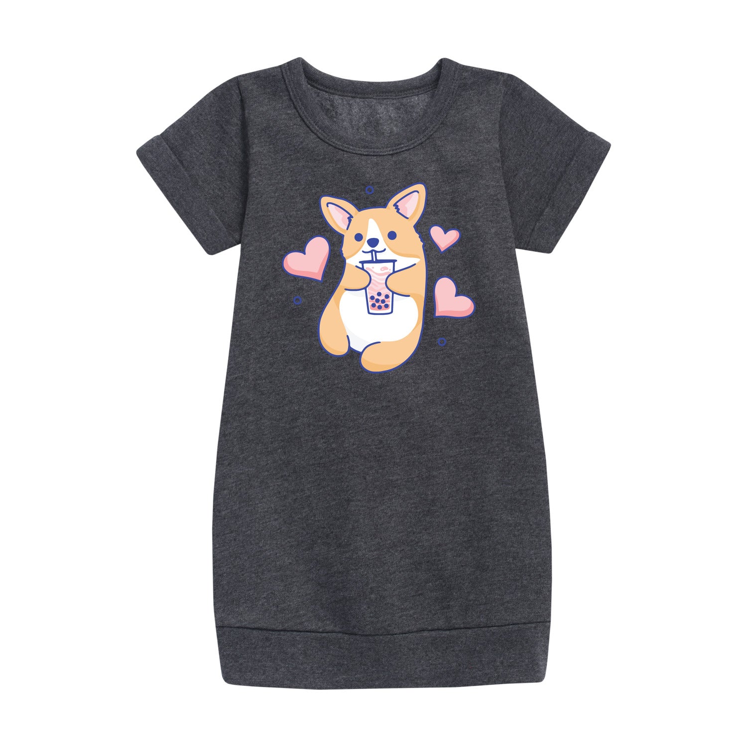 Instant Message - Kawaii - Corgis Love Boba Tea - Toddler & Youth Girls Fleece Dress