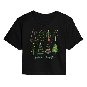 Instant Message - Christmas Trees - Juniors Cropped Short Sleeve Graphic T-shirt
