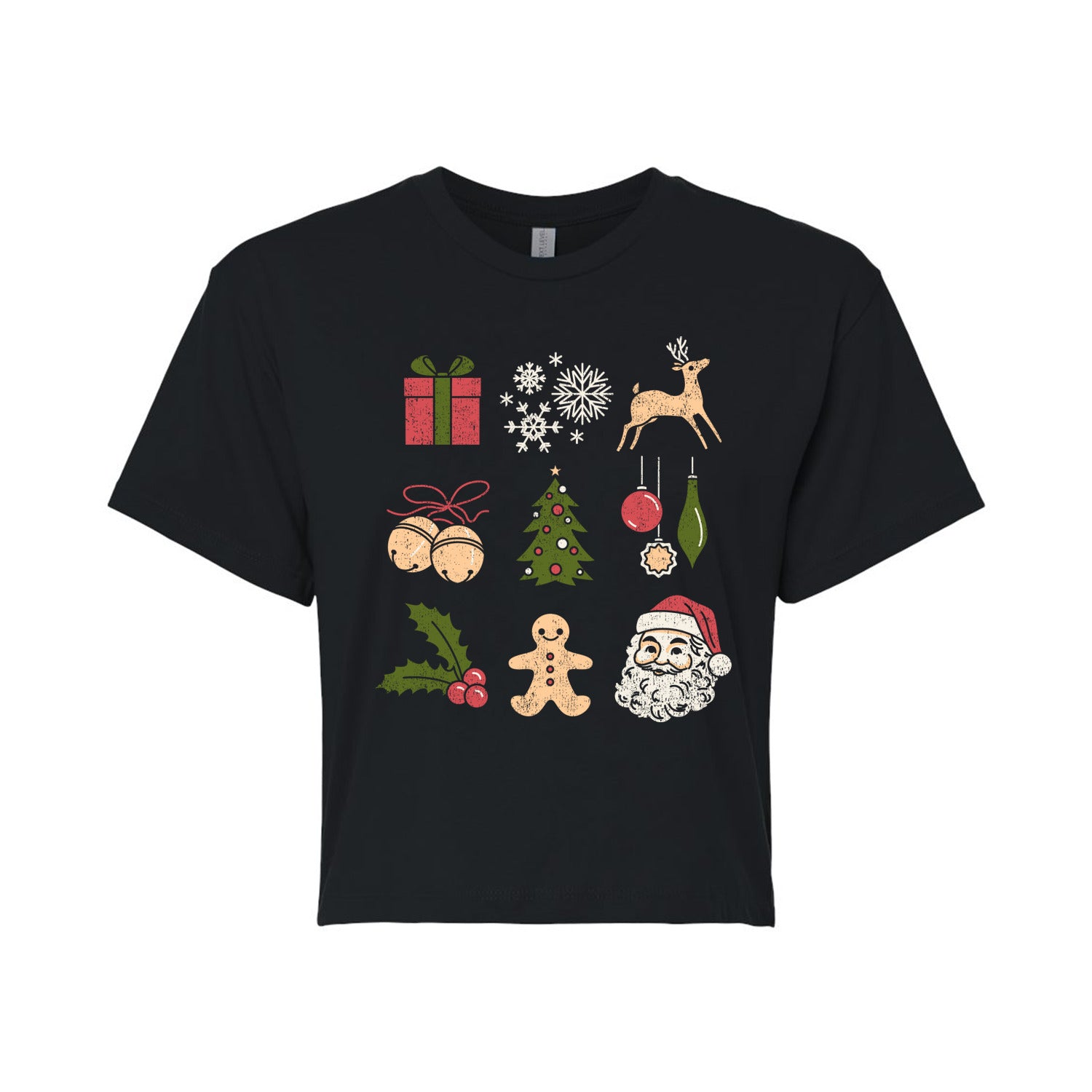 Instant Message - Christmas Icon Grid - Juniors Cropped Short Sleeve Graphic T-shirt
