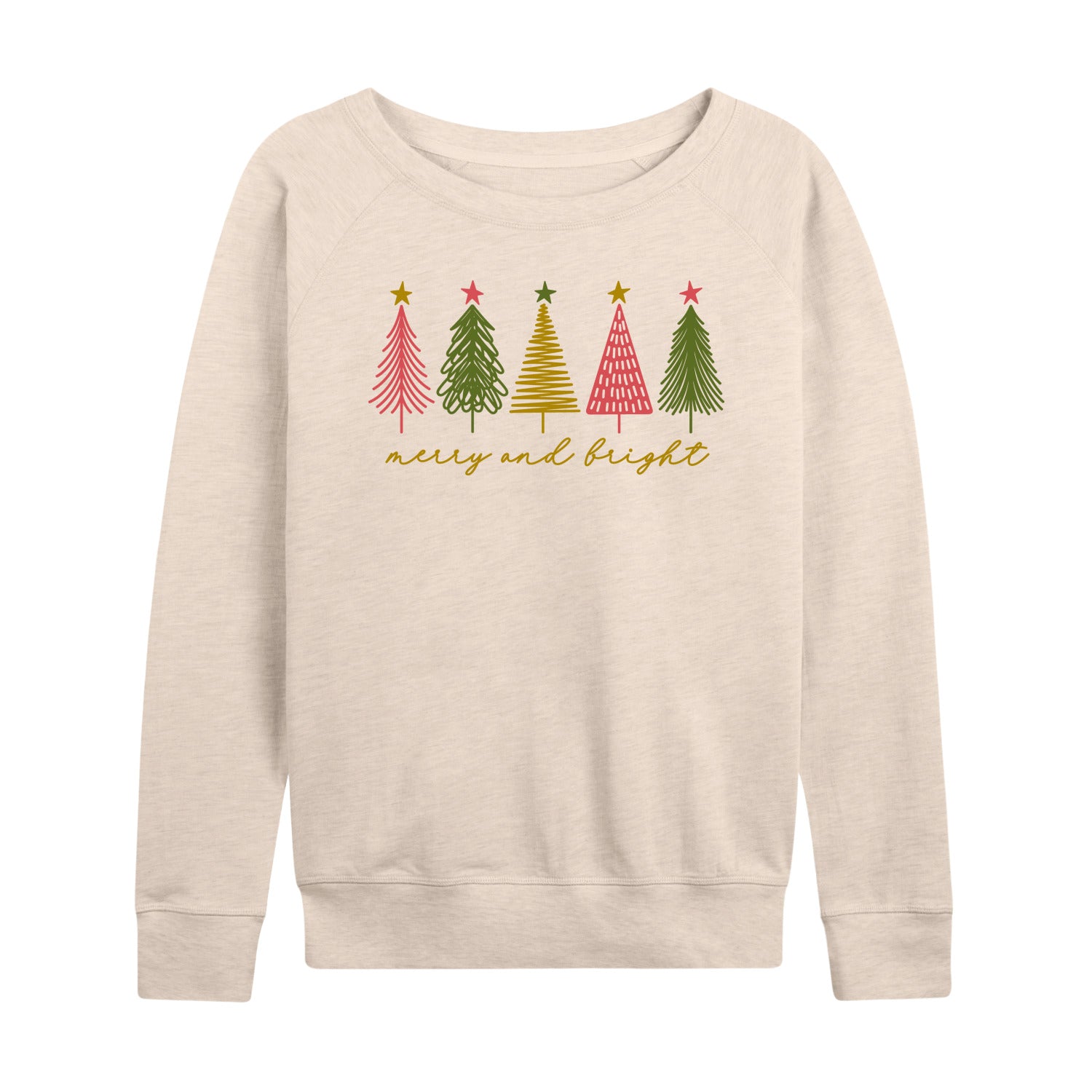 Instant Message - Merry And Bright Christmas Trees - Women's French Terry Long Sleeve Pullover